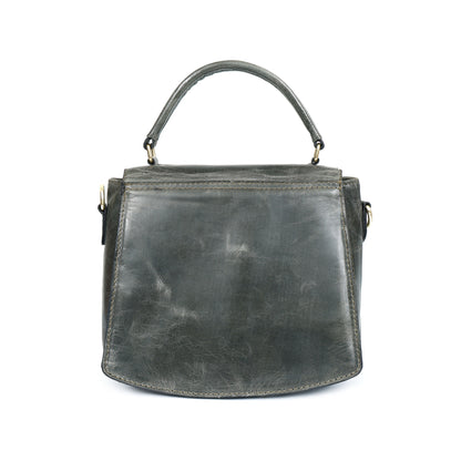 Vintage Leather Studded Top-Handle Sling Bag with Front Flap Lock & Multi-Pocket Interio