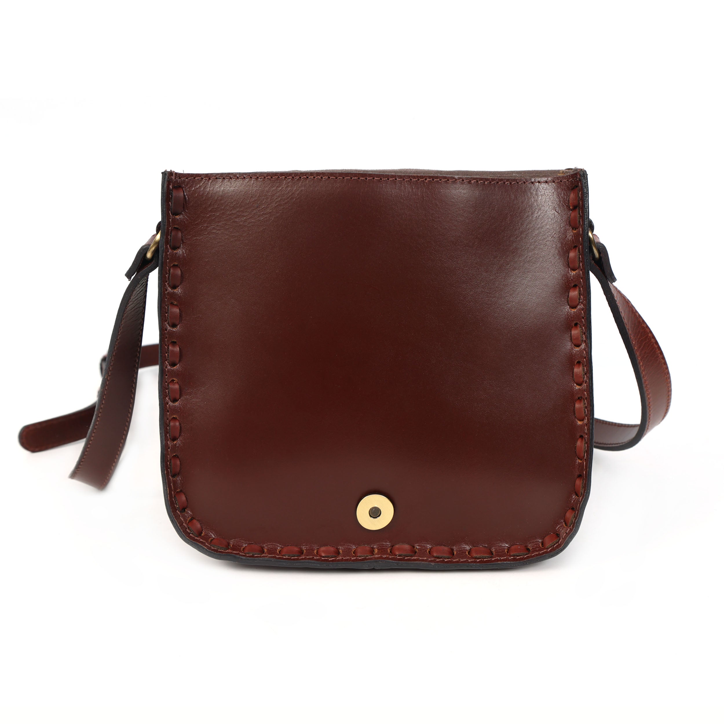 Handcrafted Black Embossed Leather Sling Bag with Magnetic Closure & Adjustable Strap