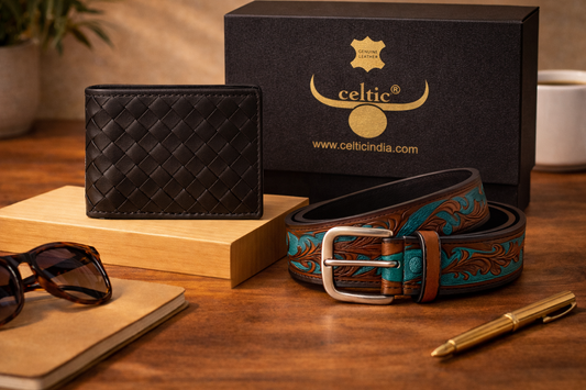Carved Belt & Braided Wallet Combo