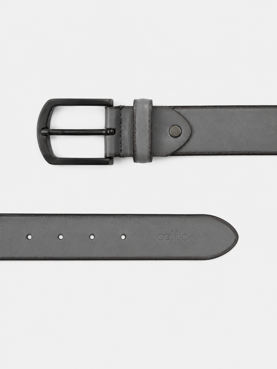Unisex Genuine Leather Grey Waist Accessory Matte Metal Buckle Formal Casual Wear