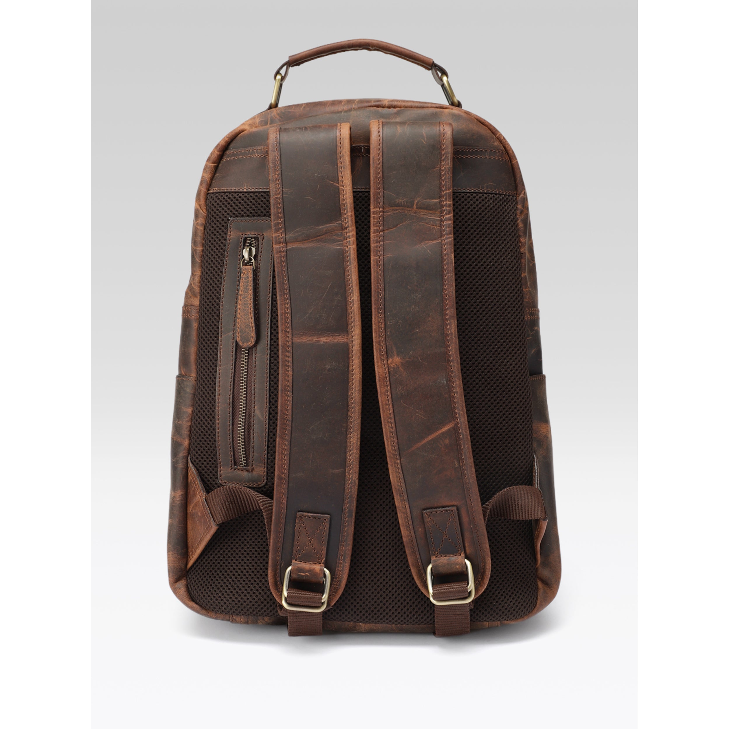 Premium Genuine Leather Backpack with Front Zip Pocket & Padded Shoulder Straps
