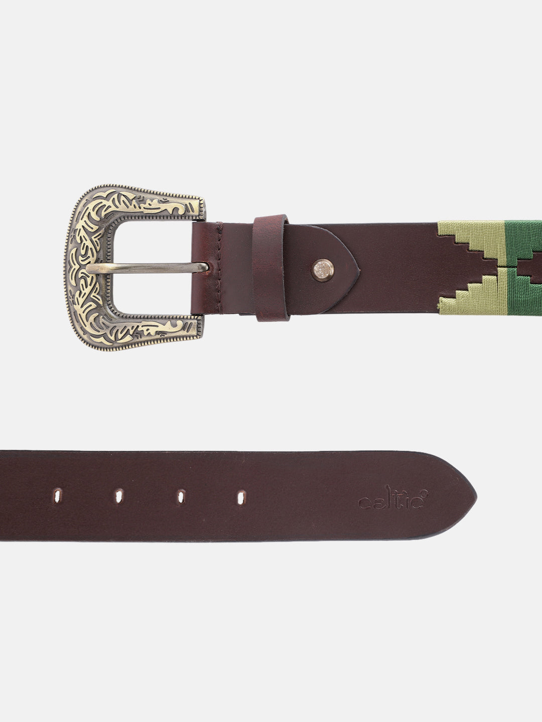 Unisex Handcrafted Leather Woven Green Buckle Artisan Casual Wear Accessory