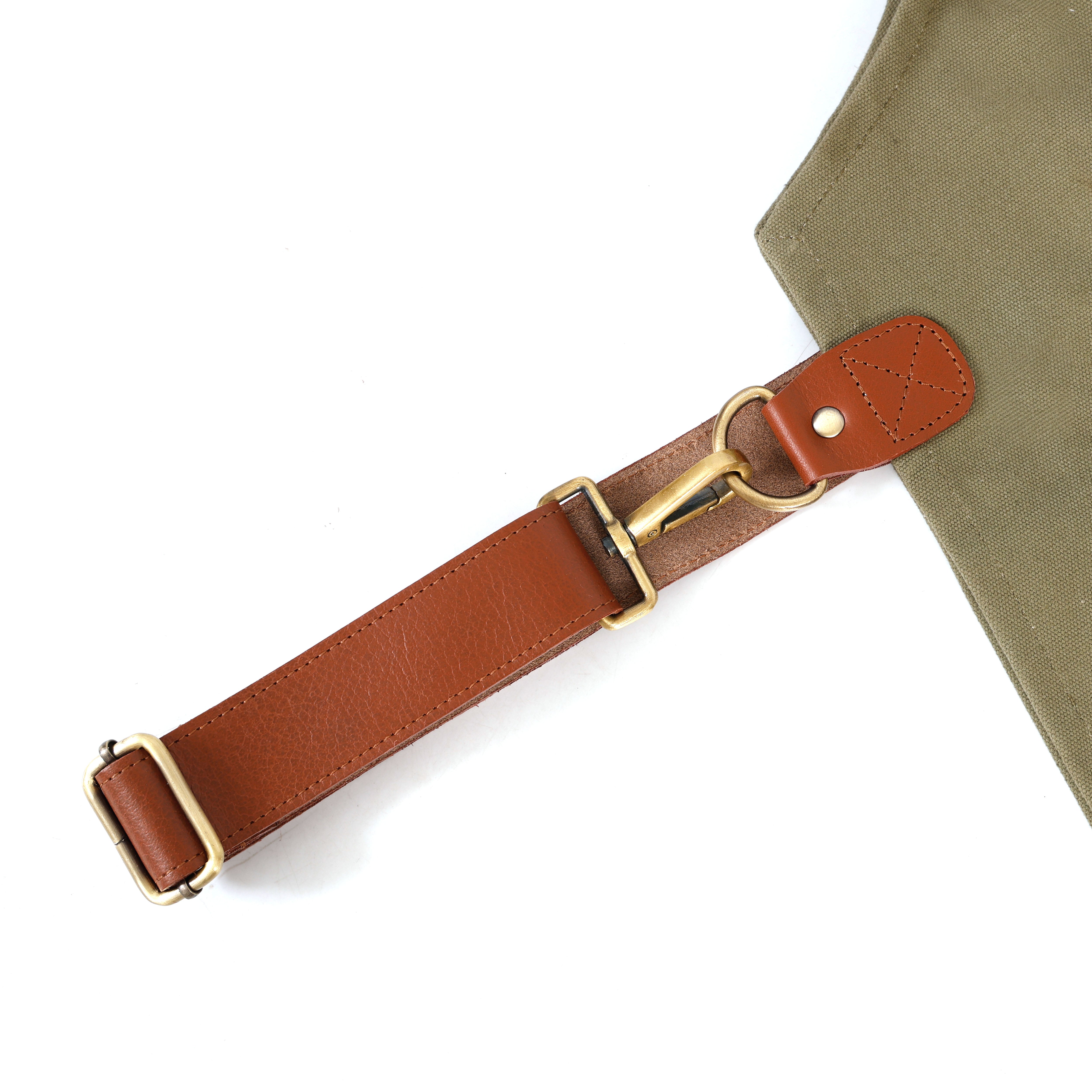 Premium Genuine Leather & Canvas Bib Apron – Tan & Green With Multiple Pocket