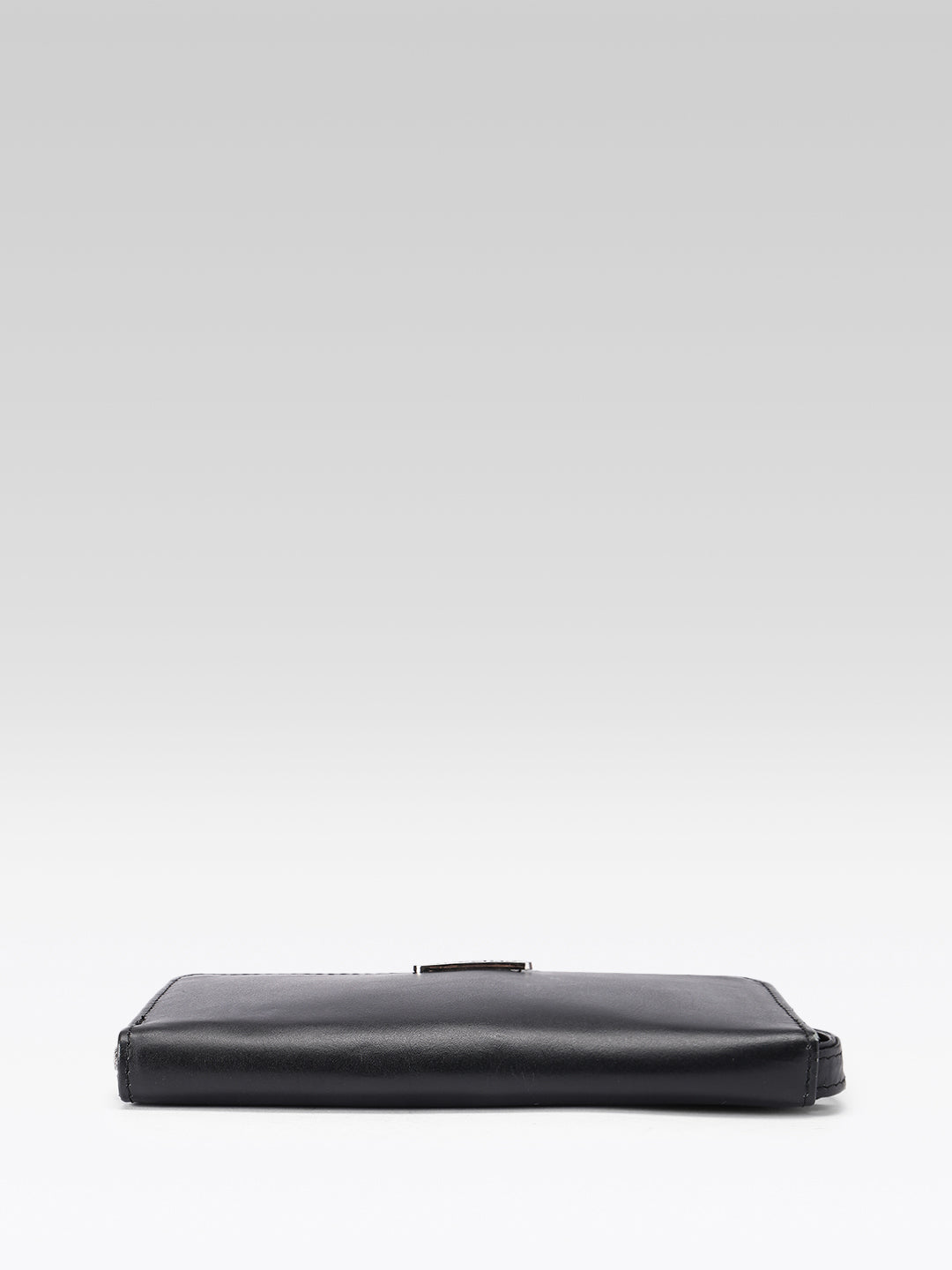 Premium Black Leather Zip-Around Wallet with Wrist Stra