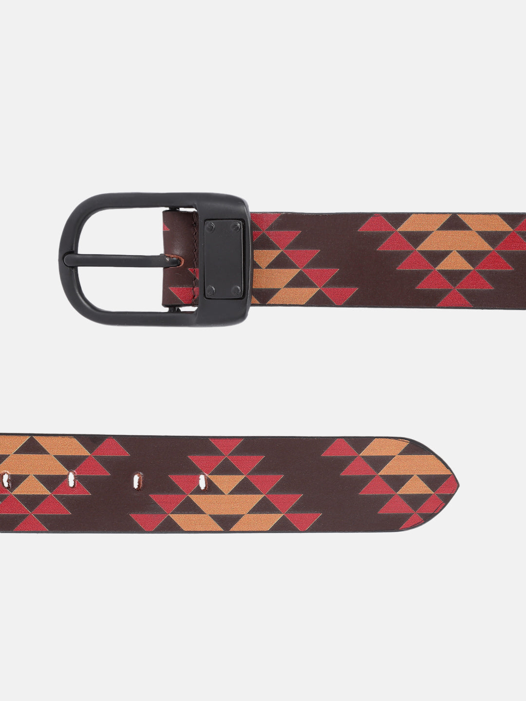Unisex Geometric Tribal Print Leather Belt With Matte Black Buckle Stylish Casual Wear