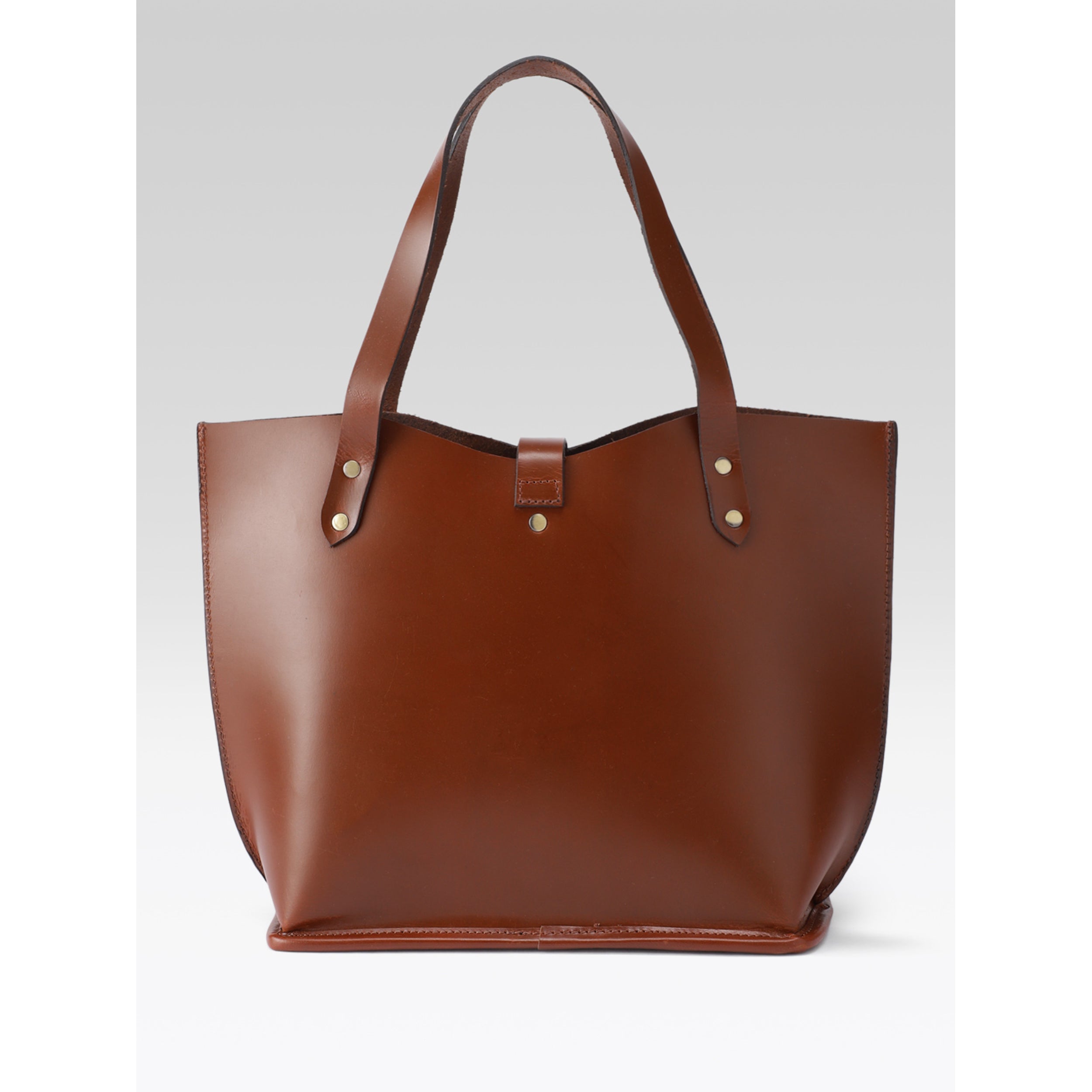 Premium Genuine Leather Tote Bag with Riveted Handles and Spacious Interior Pocket