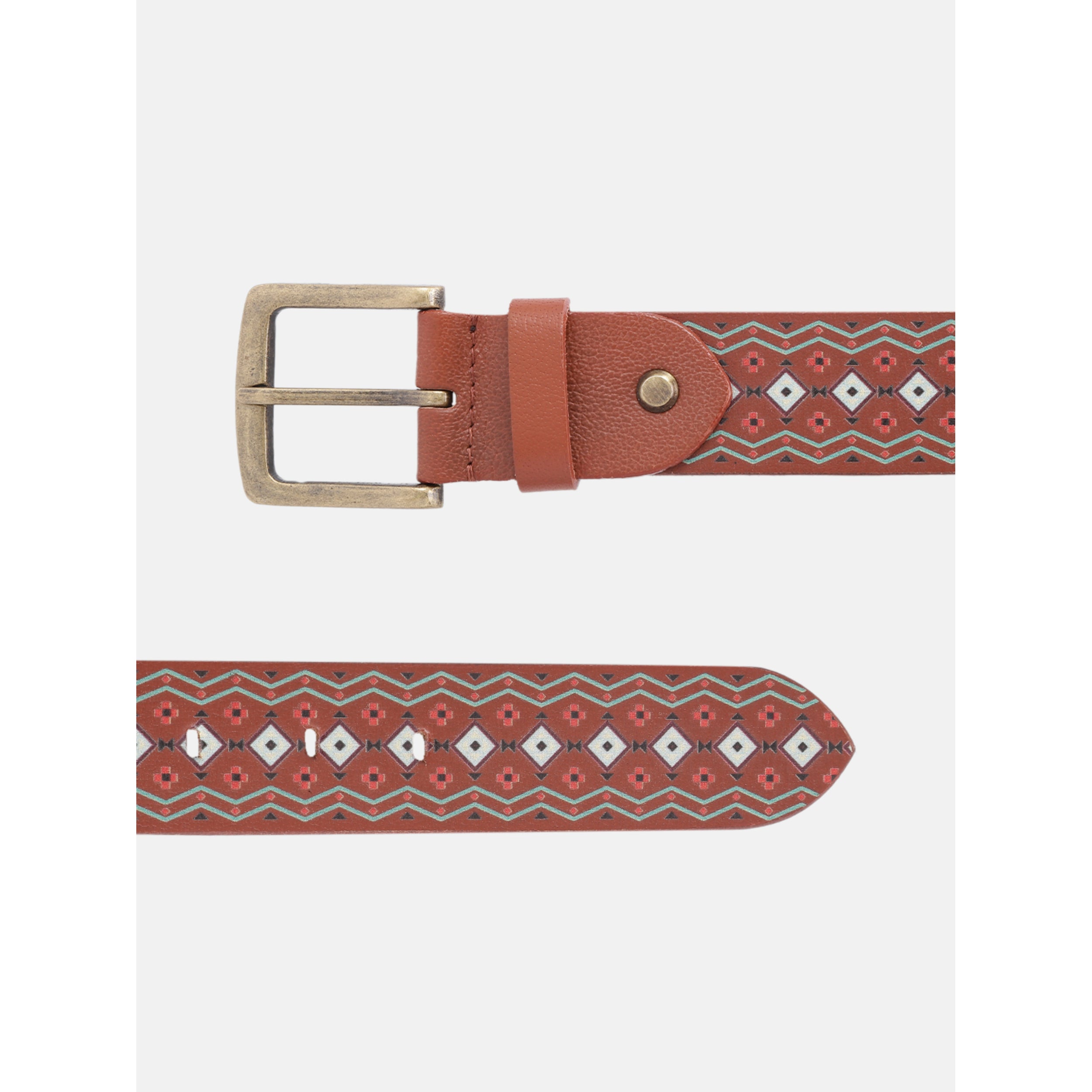 Handcrafted Aztec Pattern Leather Canvas Belt With Antique Buckle For Casual Wear