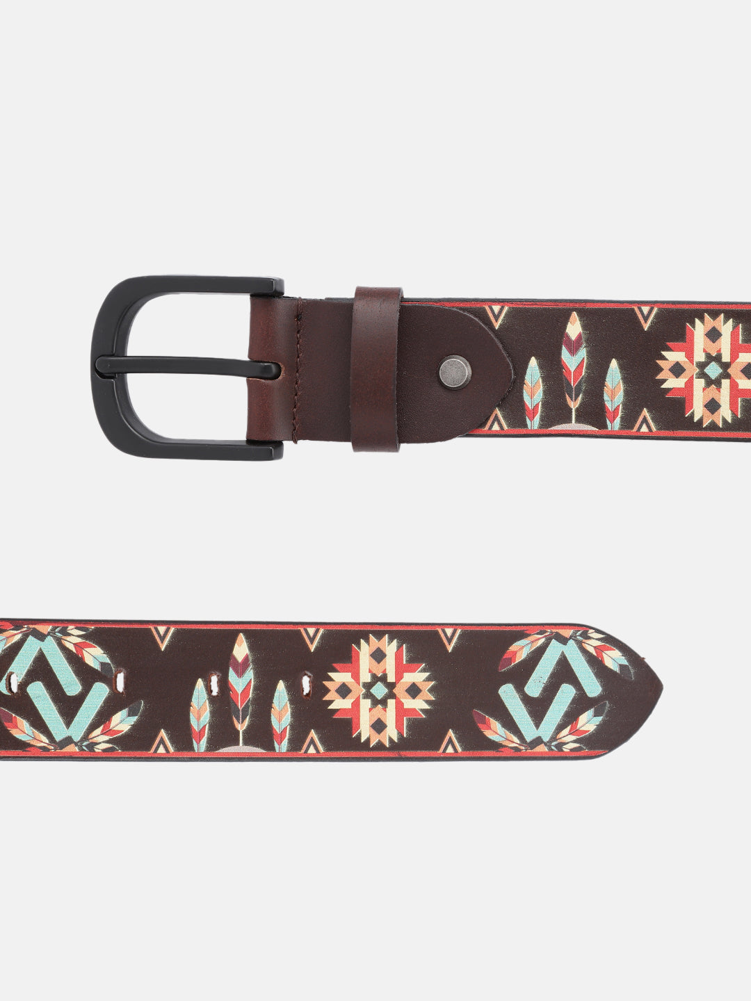Ethnic Patterned Leather Buckle Strap Handmade Adjustable Designer Waist Accessory