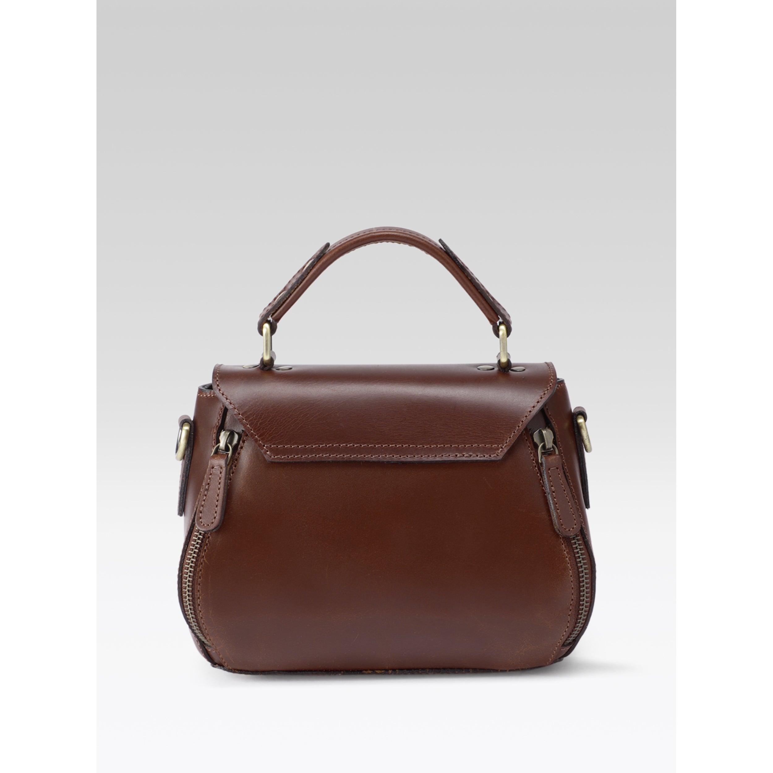 Premium Genuine Leather Top-Handle Handbag with Flap Closure & Zip Compartments