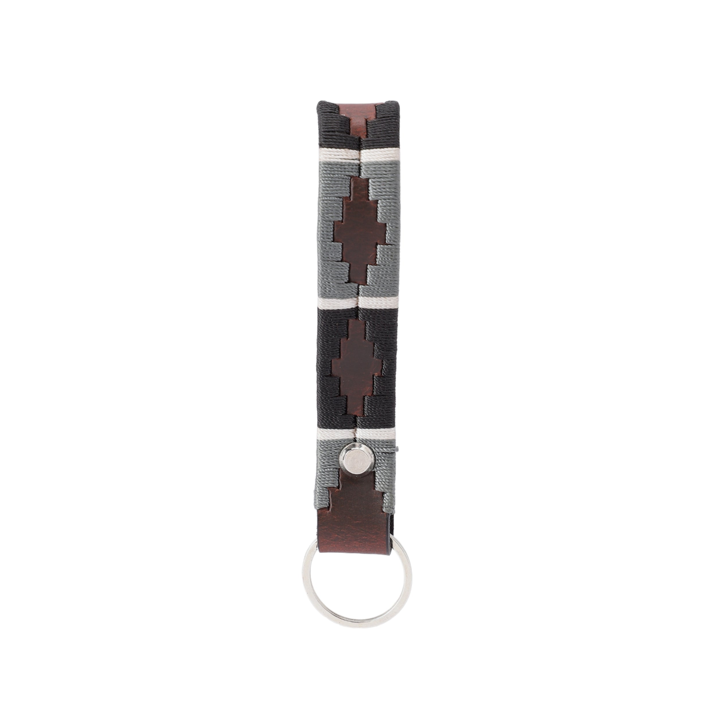 Unisex Handcrafted Brown Leather Belt With Grey Woven Inlay And Vintage Brass Buckle