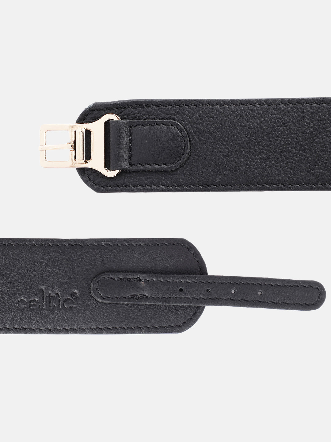 Celtic Classic Black Genuine Leather Belt for Women | Elegant Slim Adjustable Formal & Casual Belt