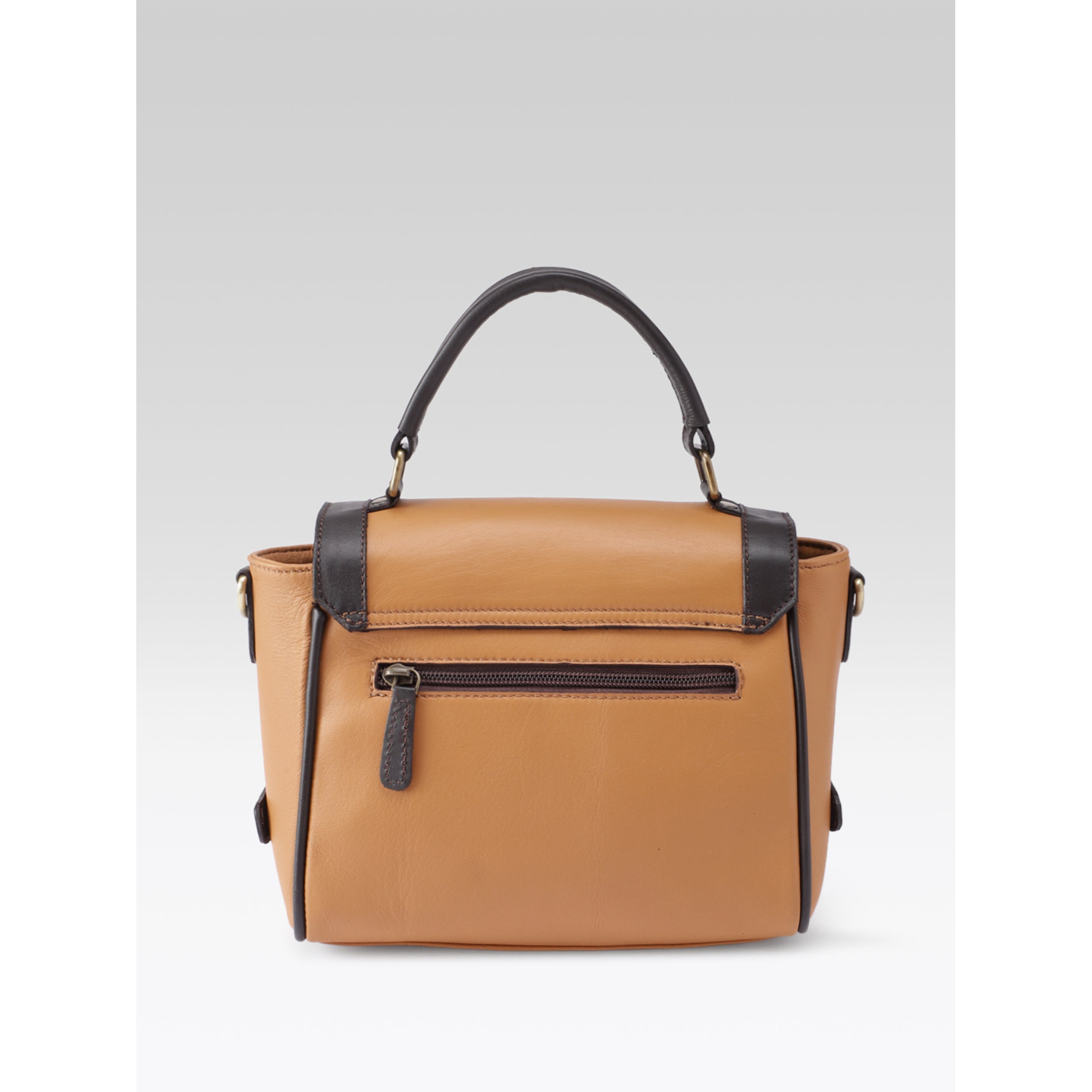 Premium Genuine Brown Leather Top Handle Handbag with Adjustable Strap