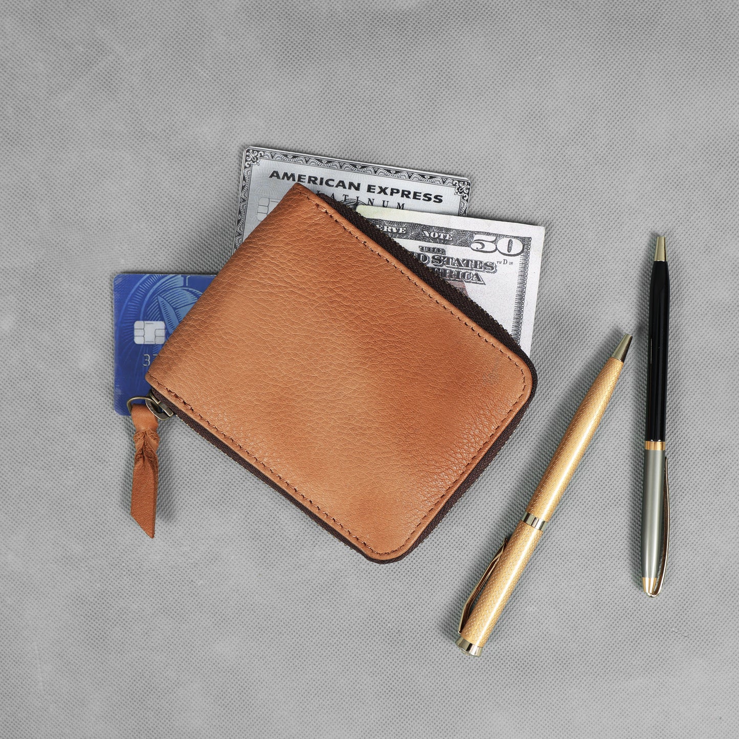 Camel Tan Zip Leather Wallet for Men – Premium Compact Wallet LA-1431