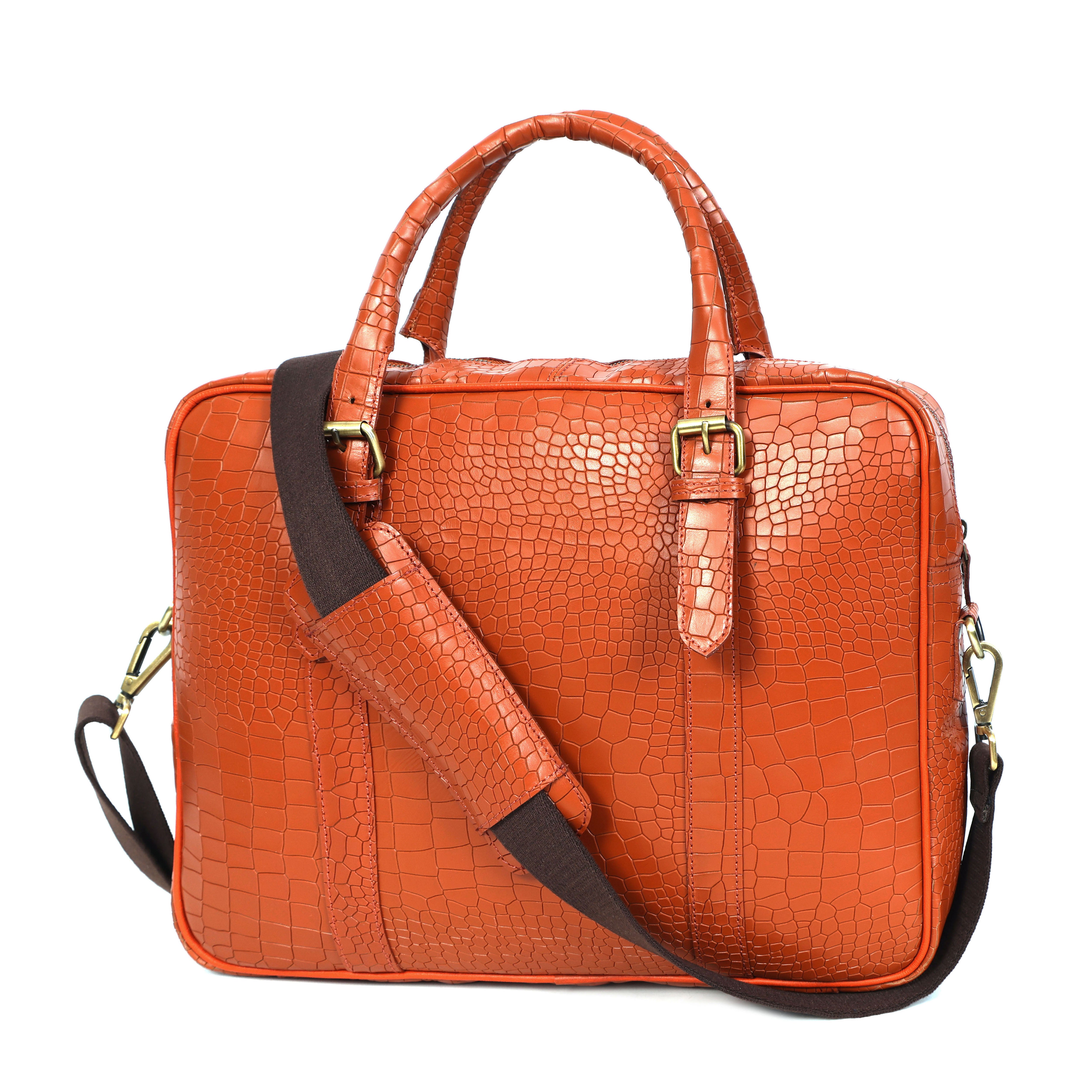  croco texture pure leather laptop bag for office use with holdall and shoulder strap,  Art: BG-1701
