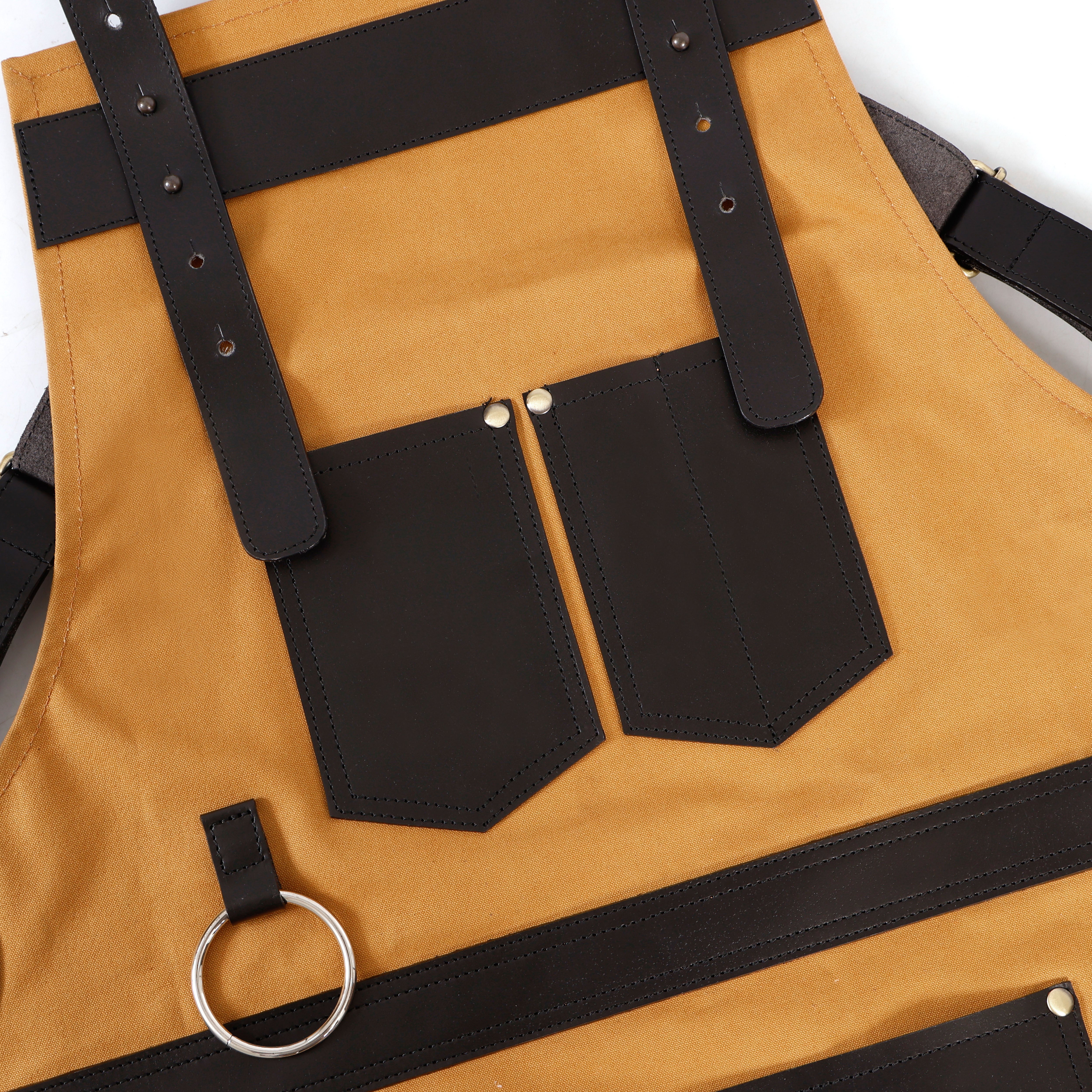 Premium Genuine Leather & Canvas Bib Apron – Yellow & Black Utility Design