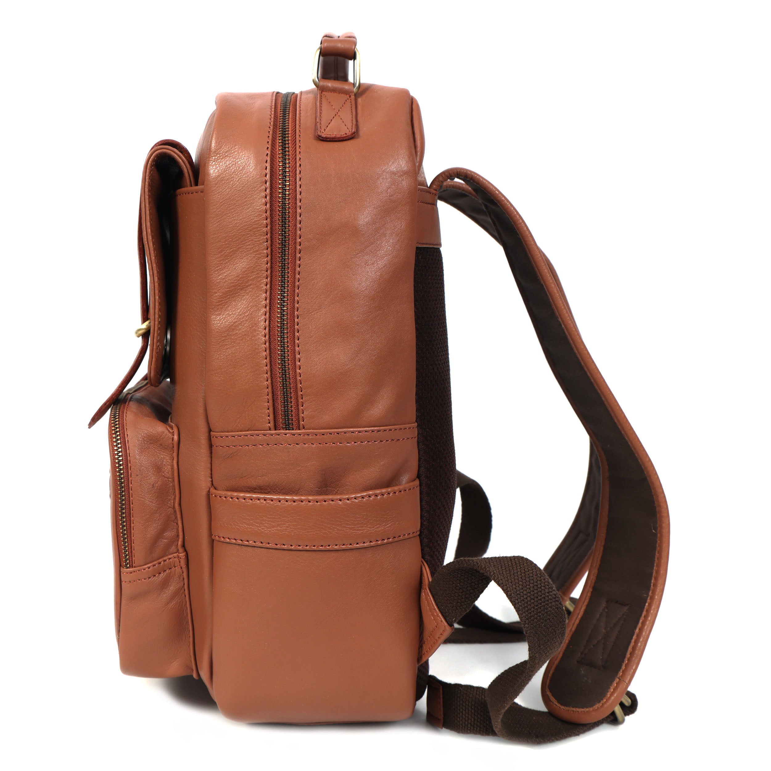 Premium Genuine Leather Backpack with Laptop Compartment & Multiple Zip Pockets