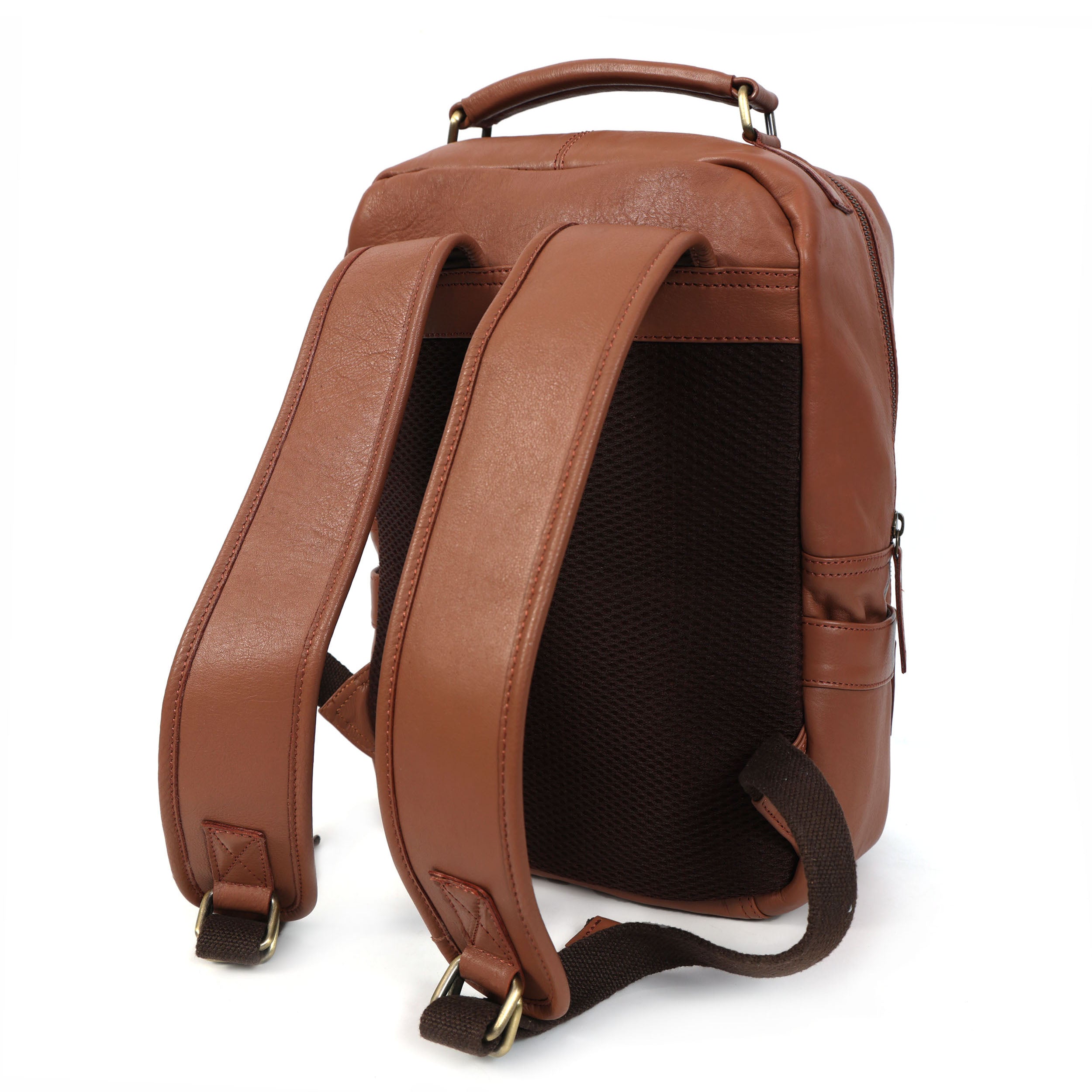 Premium Genuine Leather Backpack with Laptop Compartment & Multiple Zip Pockets