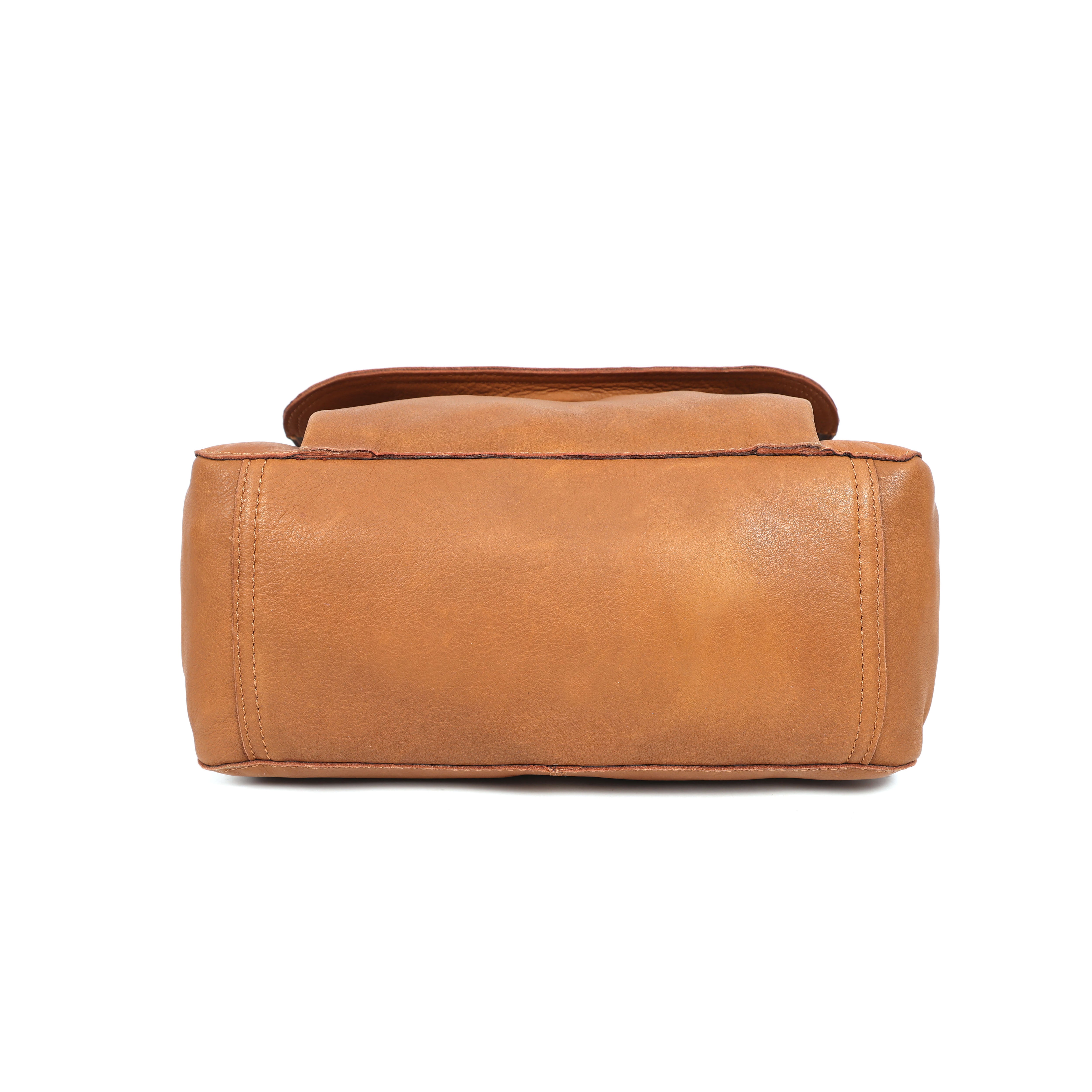 Premium Genuine Tan Leather Backpack with Multi Zip Pockets & Adjustable Straps