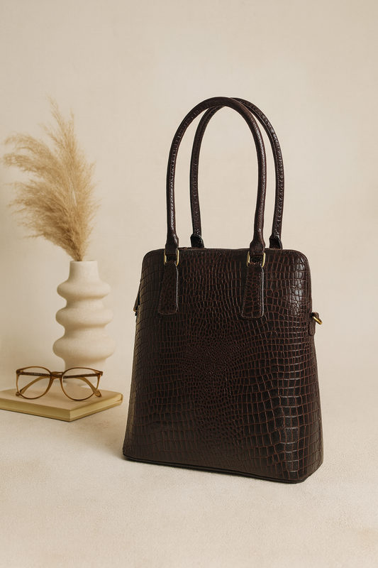 Genuine Leather Croc-Embossed Handbag Elegant Shoulder Tote for Women