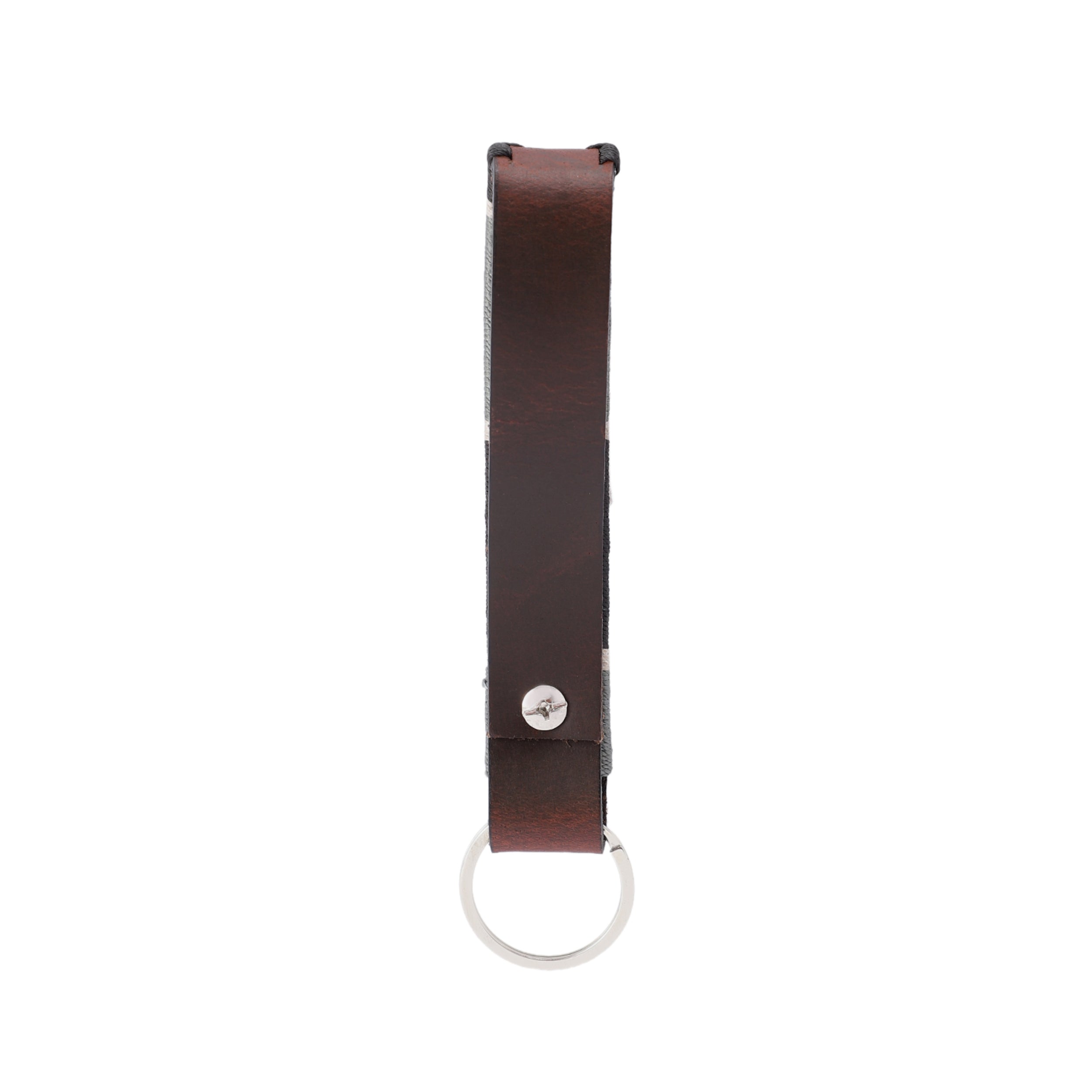 Unisex Handcrafted Brown Leather Belt With Grey Woven Inlay And Vintage Brass Buckle