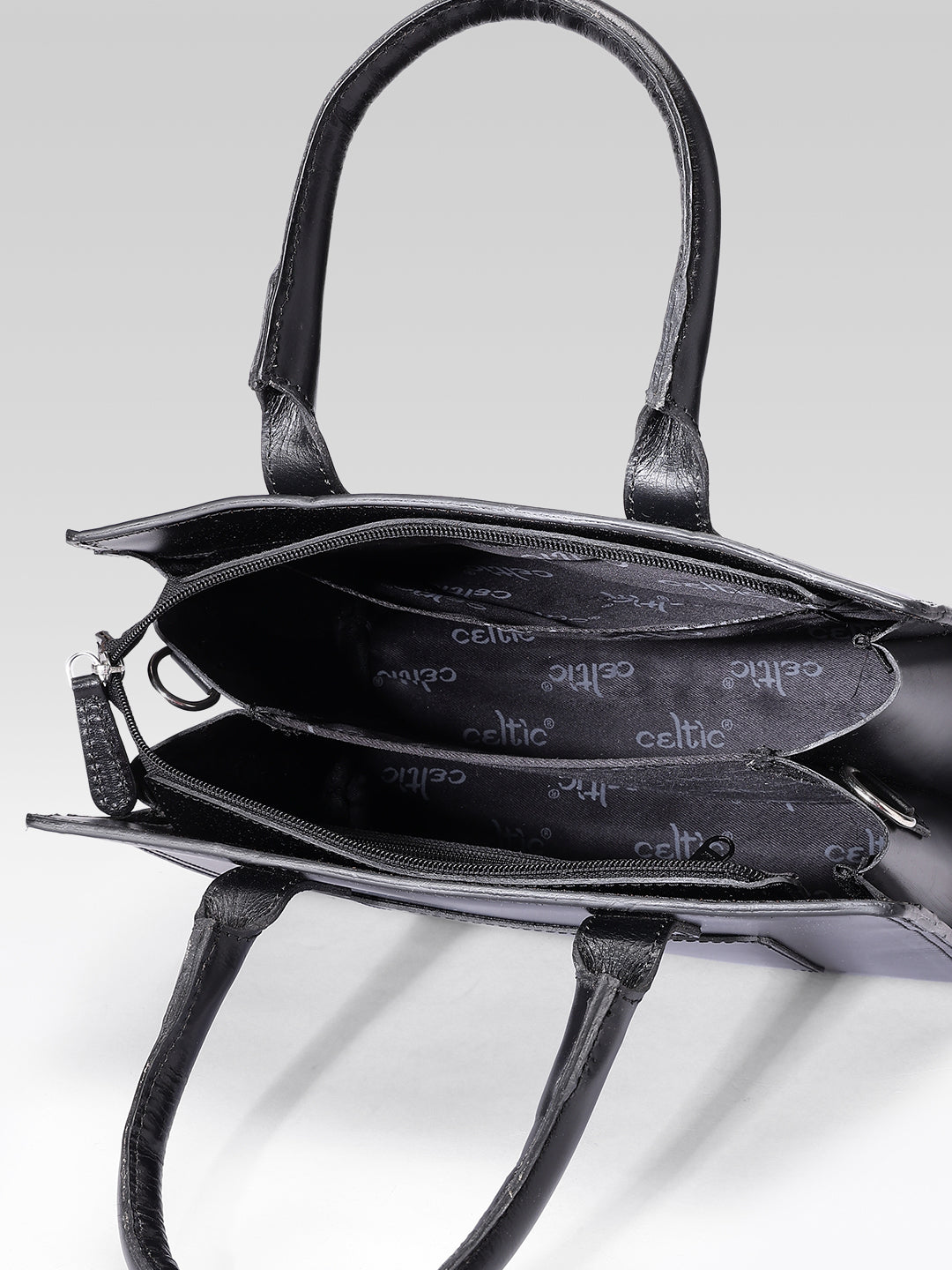 Premium Genuine  Leather Tote with Floral Embossing, Top Handles, Zip Closure