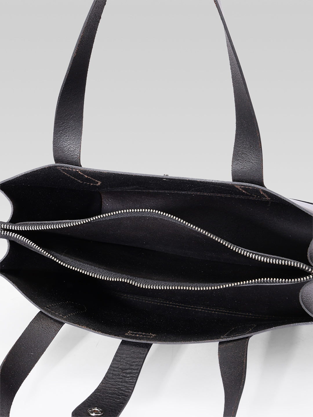 Premium Genuine Leather Structured Shopper Tote with Dual Compartments & Snap Closure
