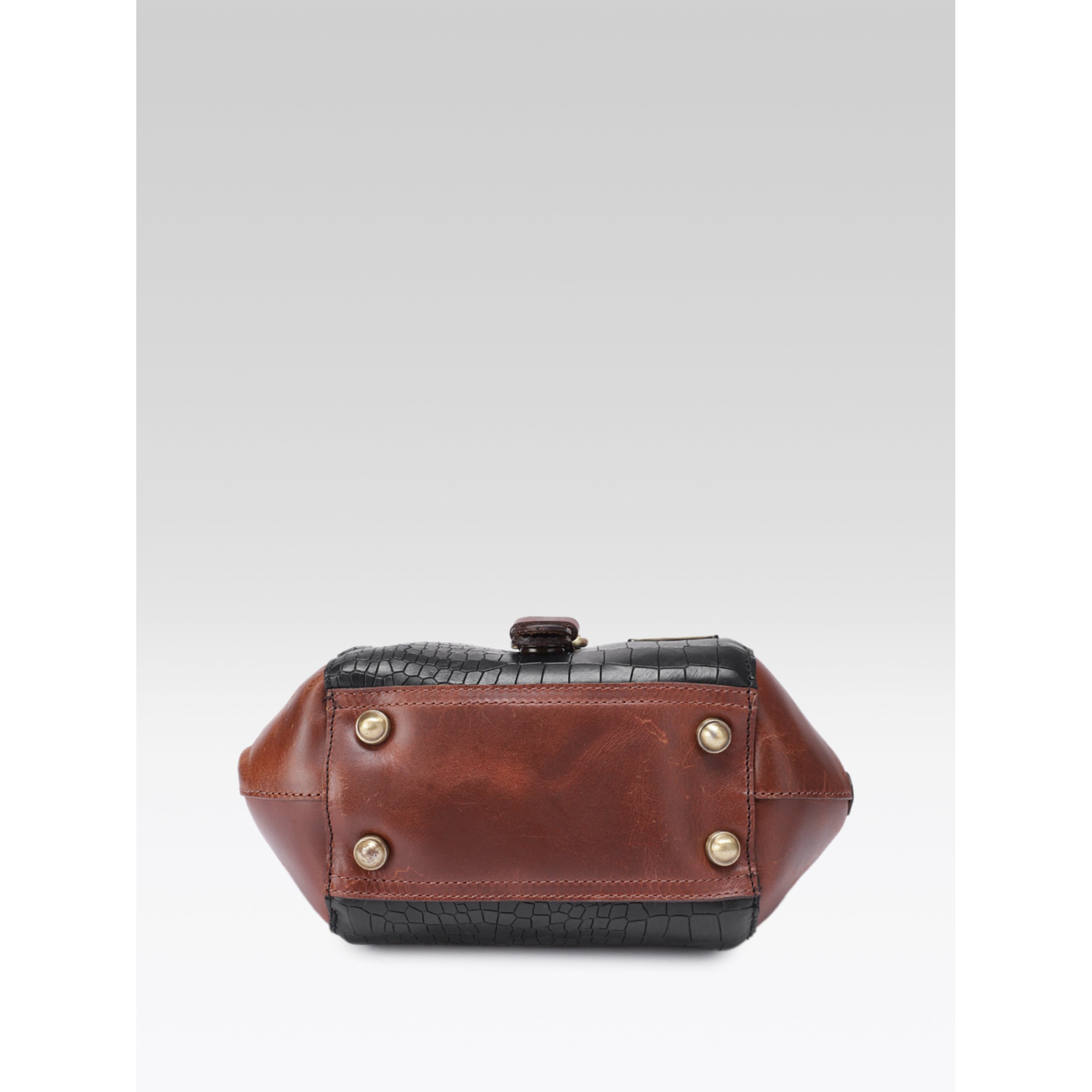 Women Leather Crossbody Sling Bag Black and Brown Croc Texture with Buckle Tab