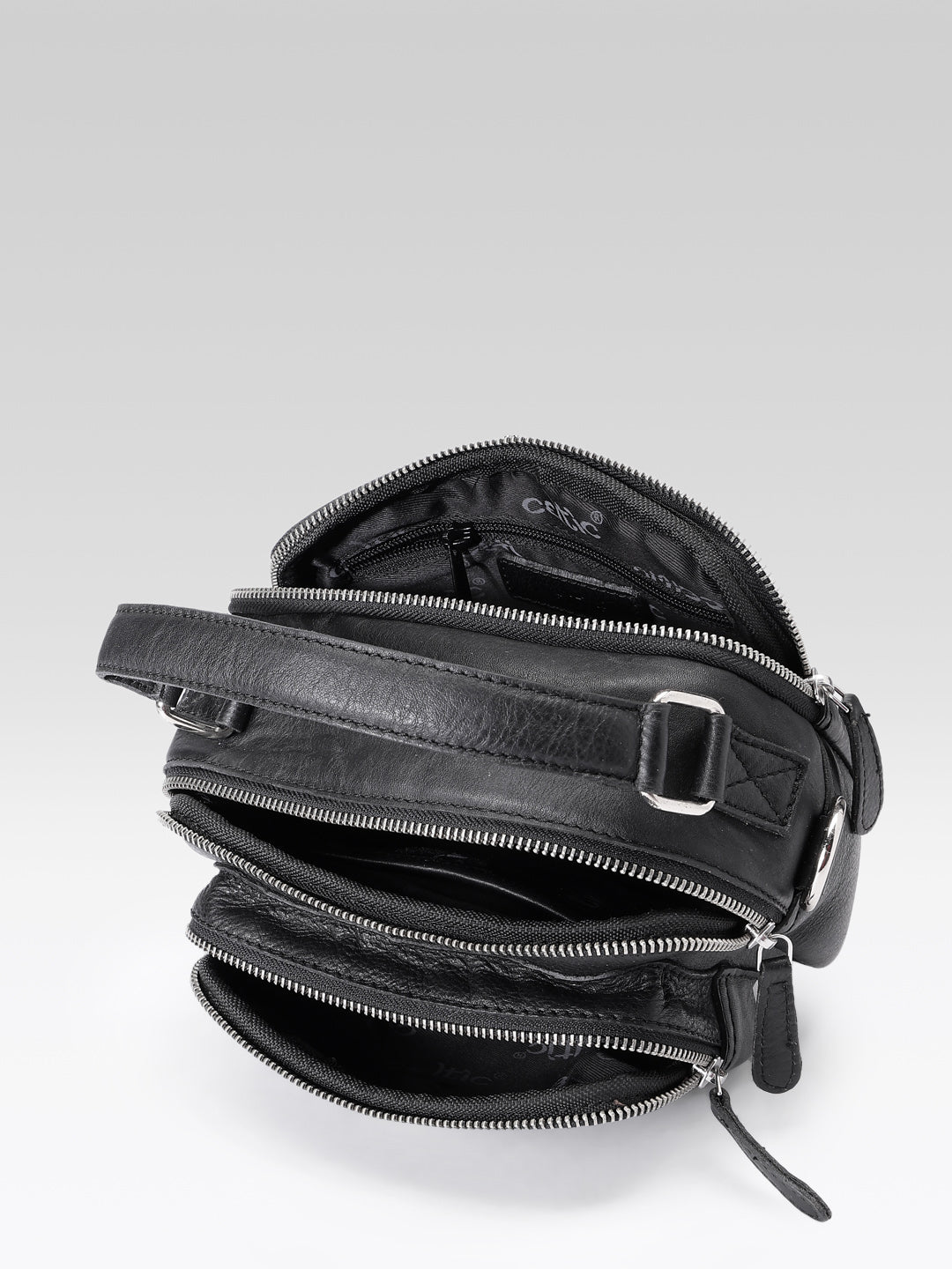 Premium Genuine Leather Crossbody Bag with Dual Zip Pockets & Strap
