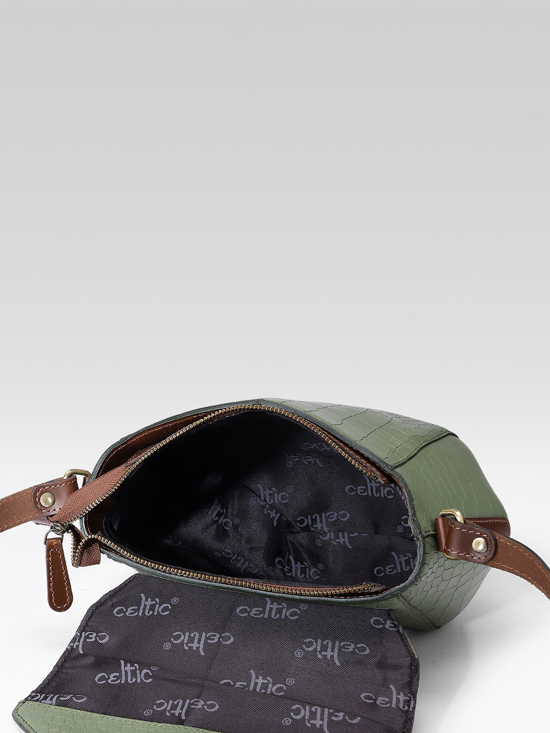 Croc-Texture Structured Sling Bag with Buckle Flap