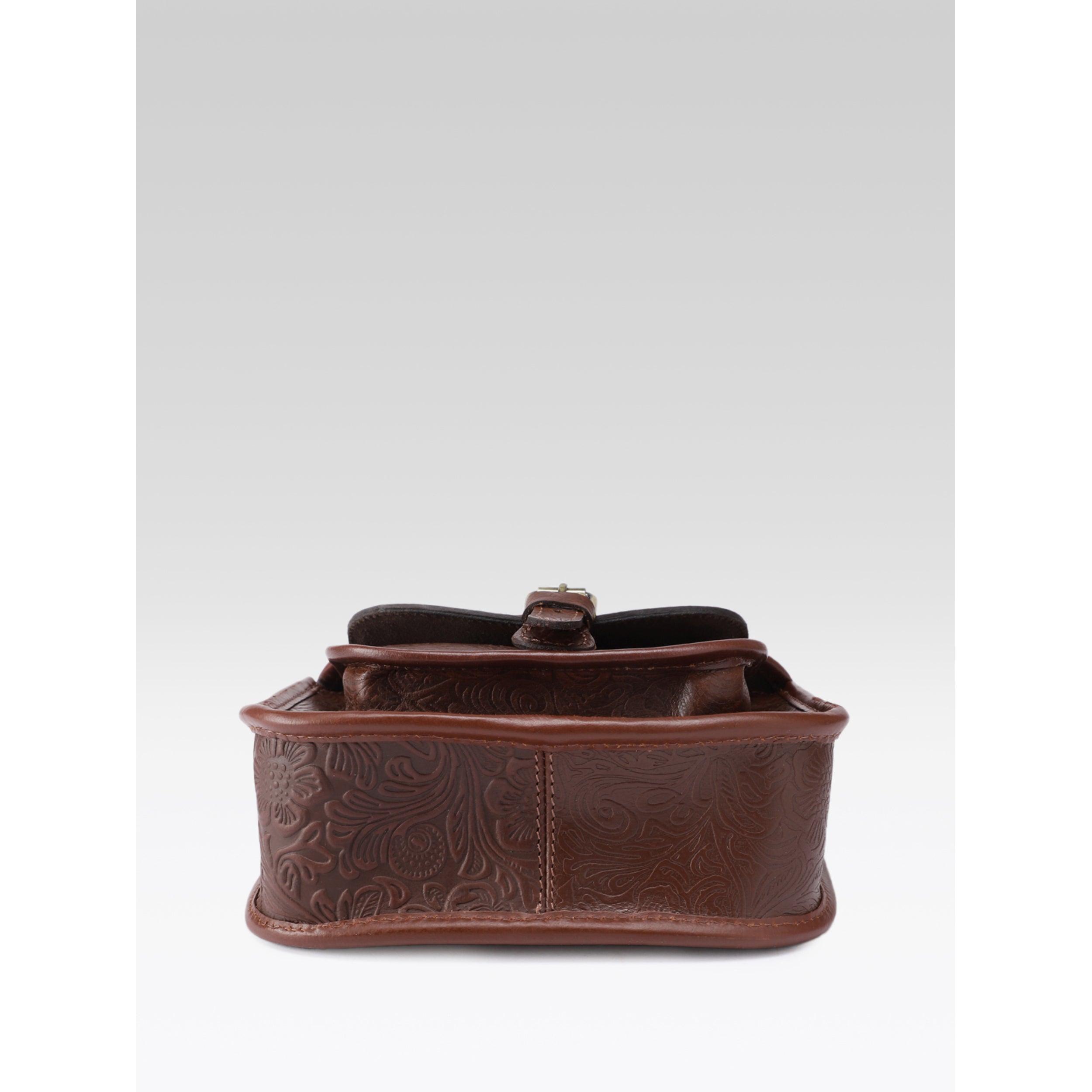 Premium Genuine Embossed Leather Sling Bag with Buckle Flap & Front Pocket