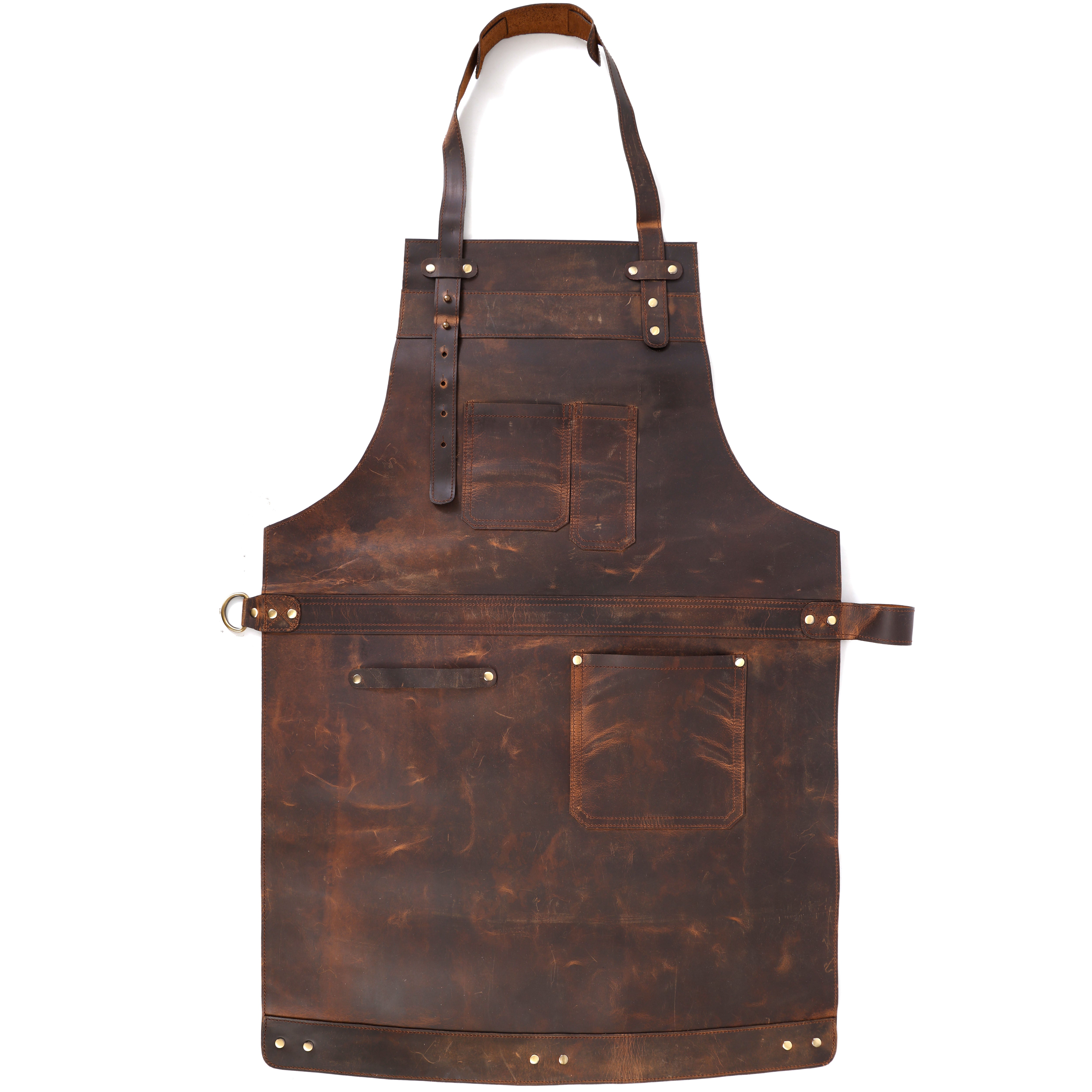Premium Genuine Leather Brown Bib Apron  with SnapLock Utility Design