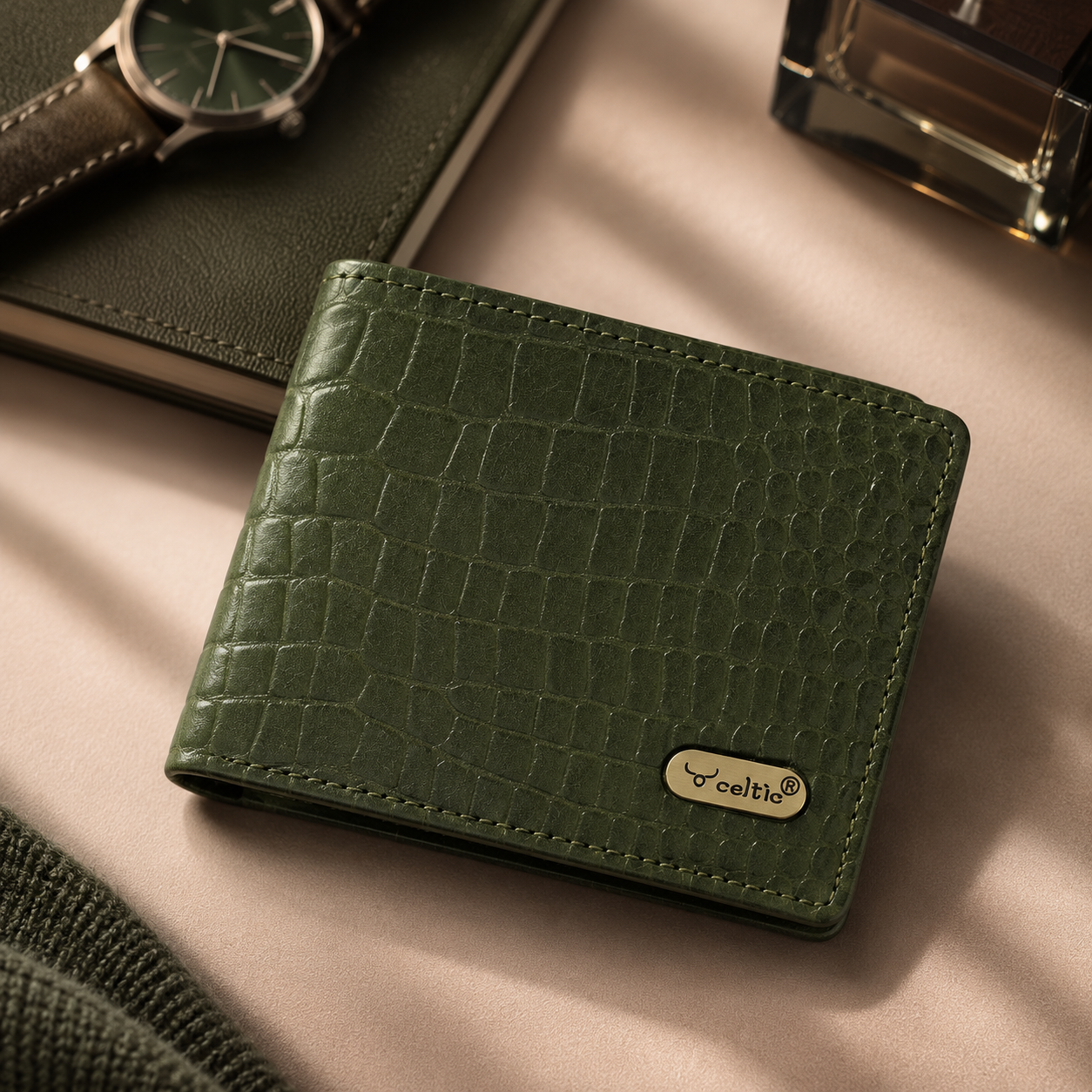 Premium Genuine Leather Crocodile Embossed Bi-Fold Wallet for Men | Multiple Card Slots