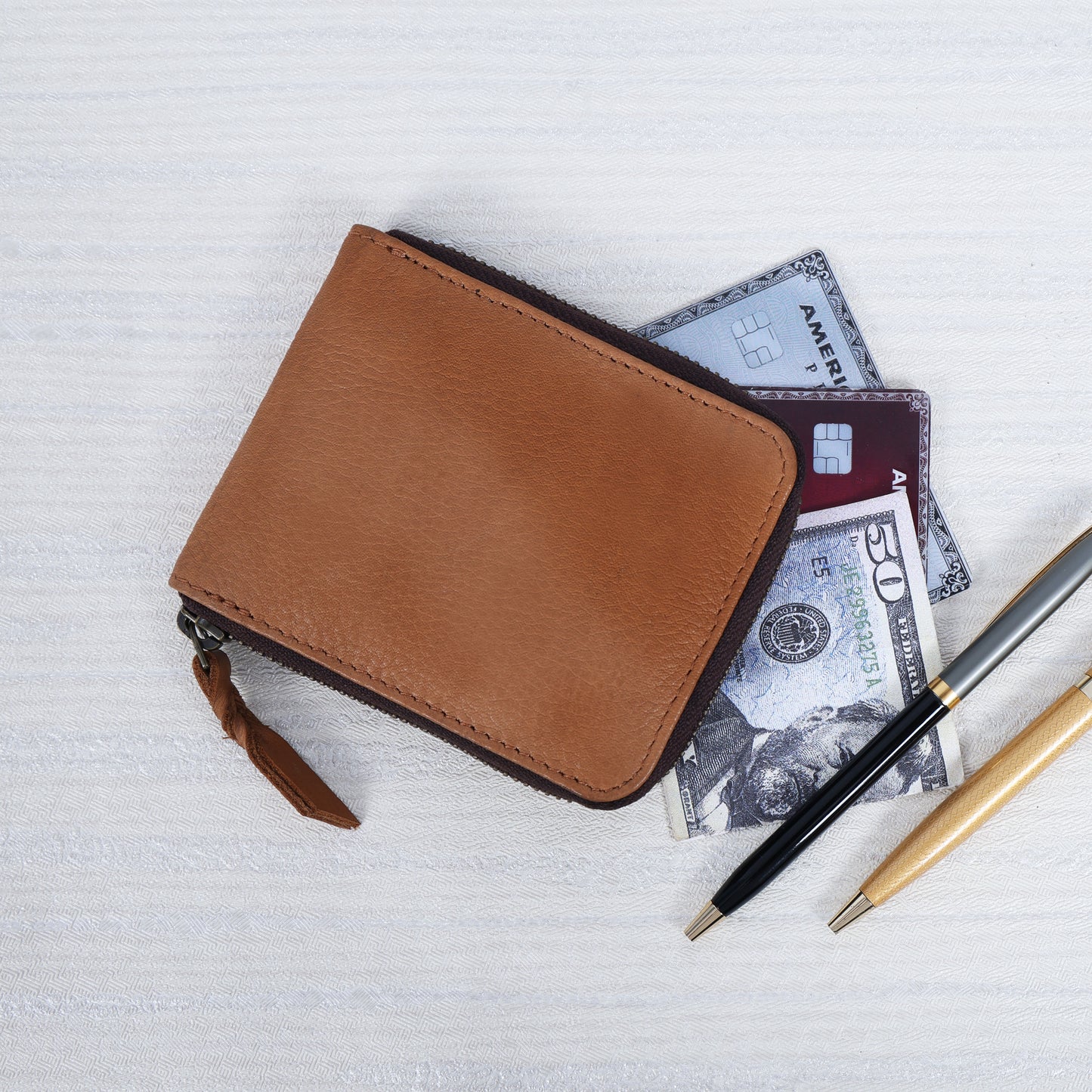 Camel Tan Zip Leather Wallet for Men – Premium Compact Wallet LA-1431