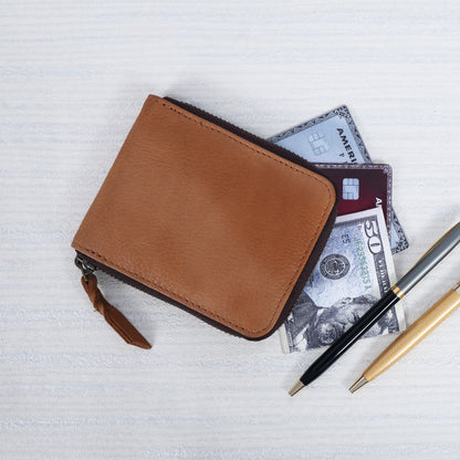 Camel Tan Zip Leather Wallet for Men – Premium Compact Wallet LA-1431