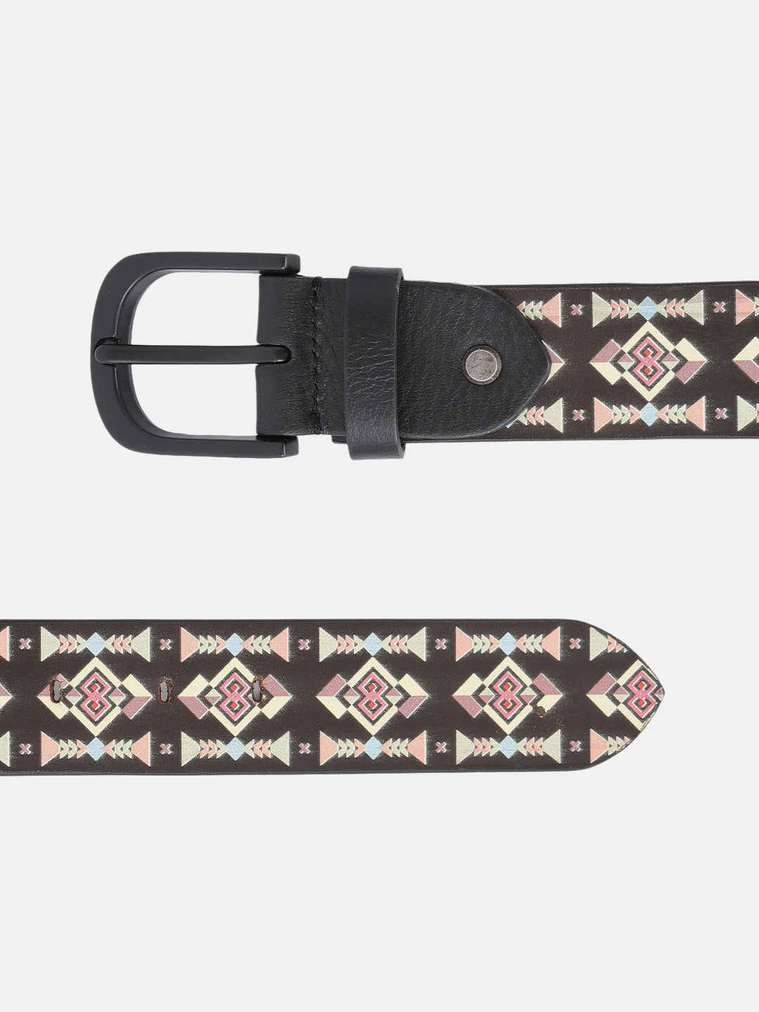 Unisex Geometric Patterned Canvas Leather Belt With Metal Buckle For Casual Everyday Wear