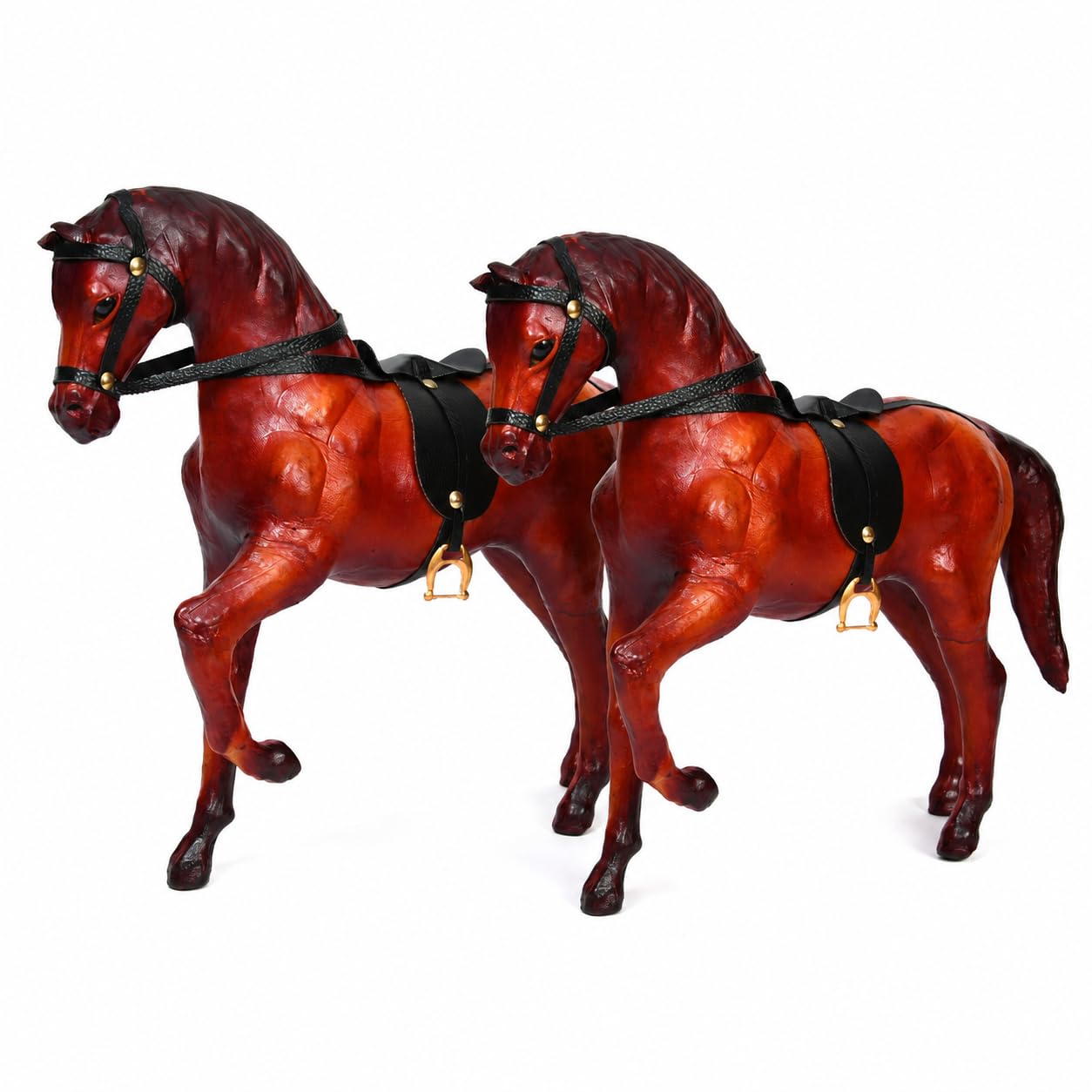 Celtic Handcrafted Leather Set of 2 Horses Showpiece – Elegant Walking Horse Figurine for Home and Office Decor | Exquisite Animal Sculpture Gift Item
