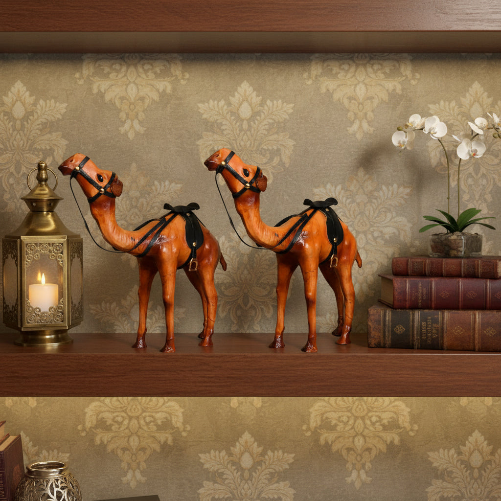 Premium Leather Camel Showpiece – Exquisite Standing Camel Figurine for Home & Office Decor | Traditional Artisan Handicraft Gift