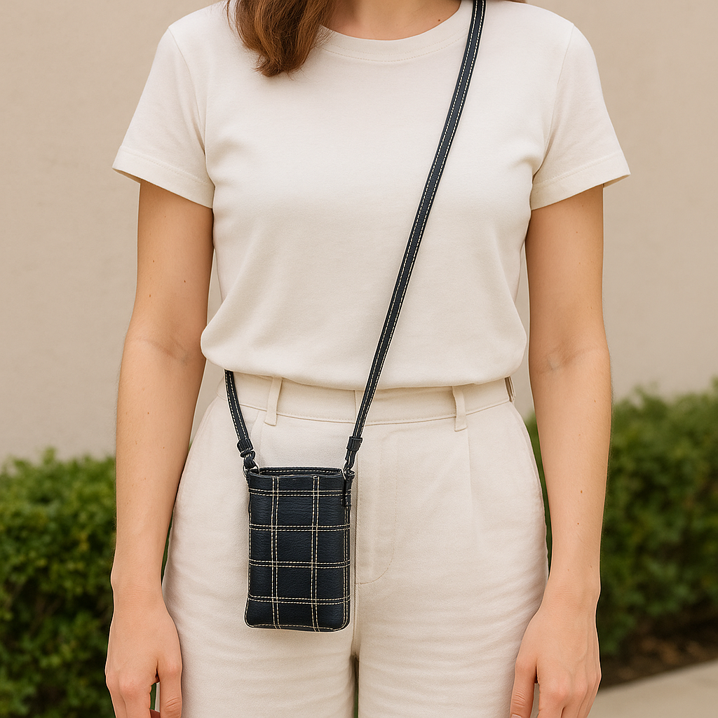 Elegance Redefined: Black Leather Sling Bag with White Stitching. Art: BG-1477