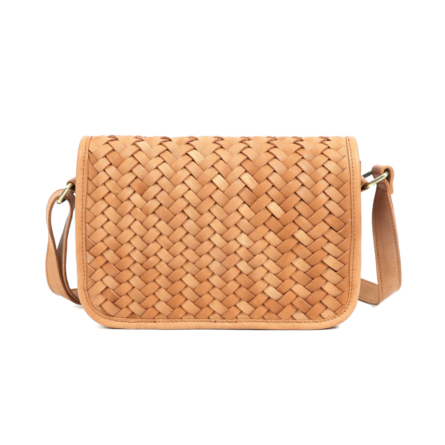 Premium Handwoven Leather Crossbody Bag with Zip Closure & Adjustable Strap