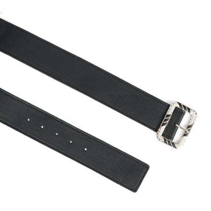 Premium Black Leather Unisex Belt with Designer Crystal Buckle