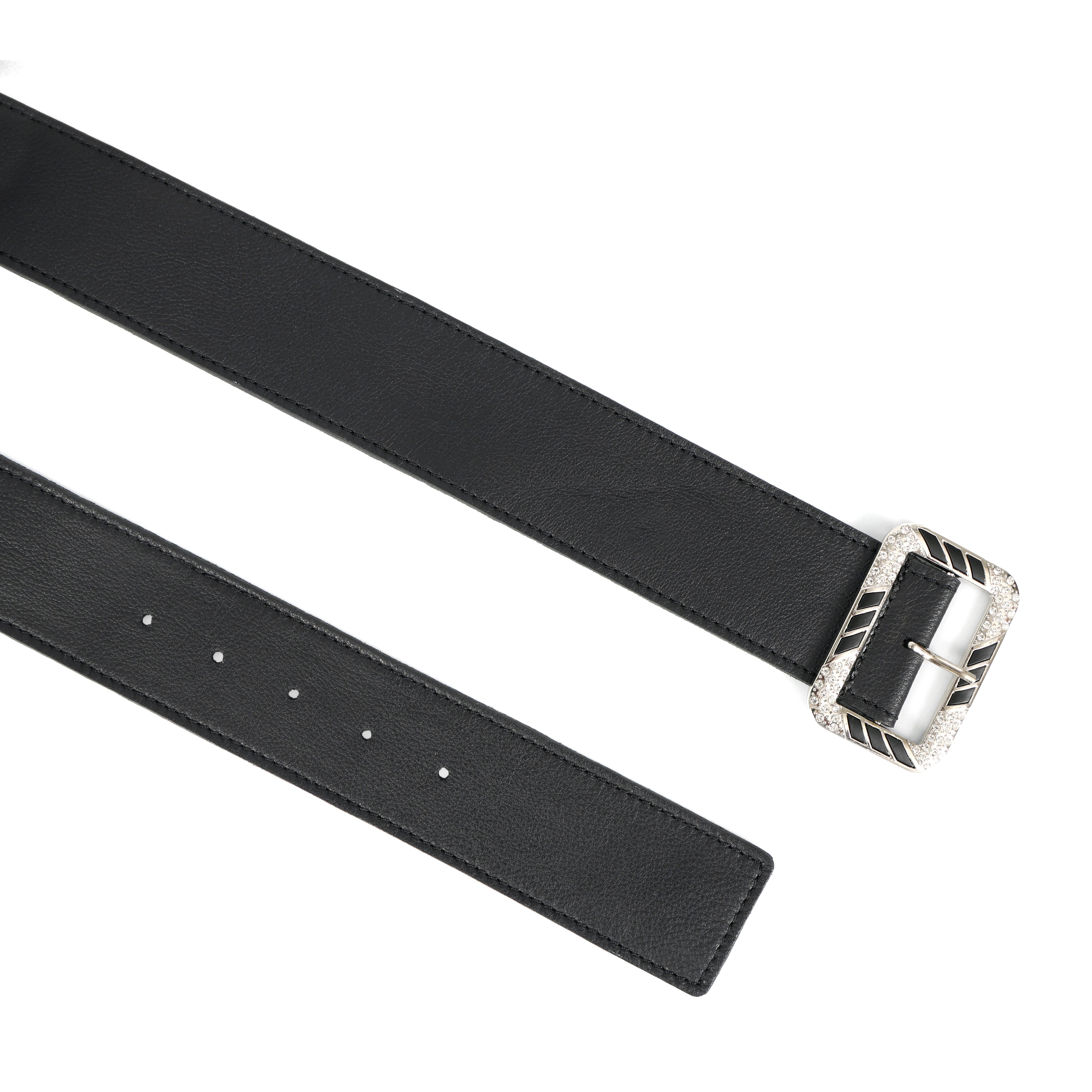 Premium Genuine  Black Leather Unisex Belt with Designer Crystal Buckle