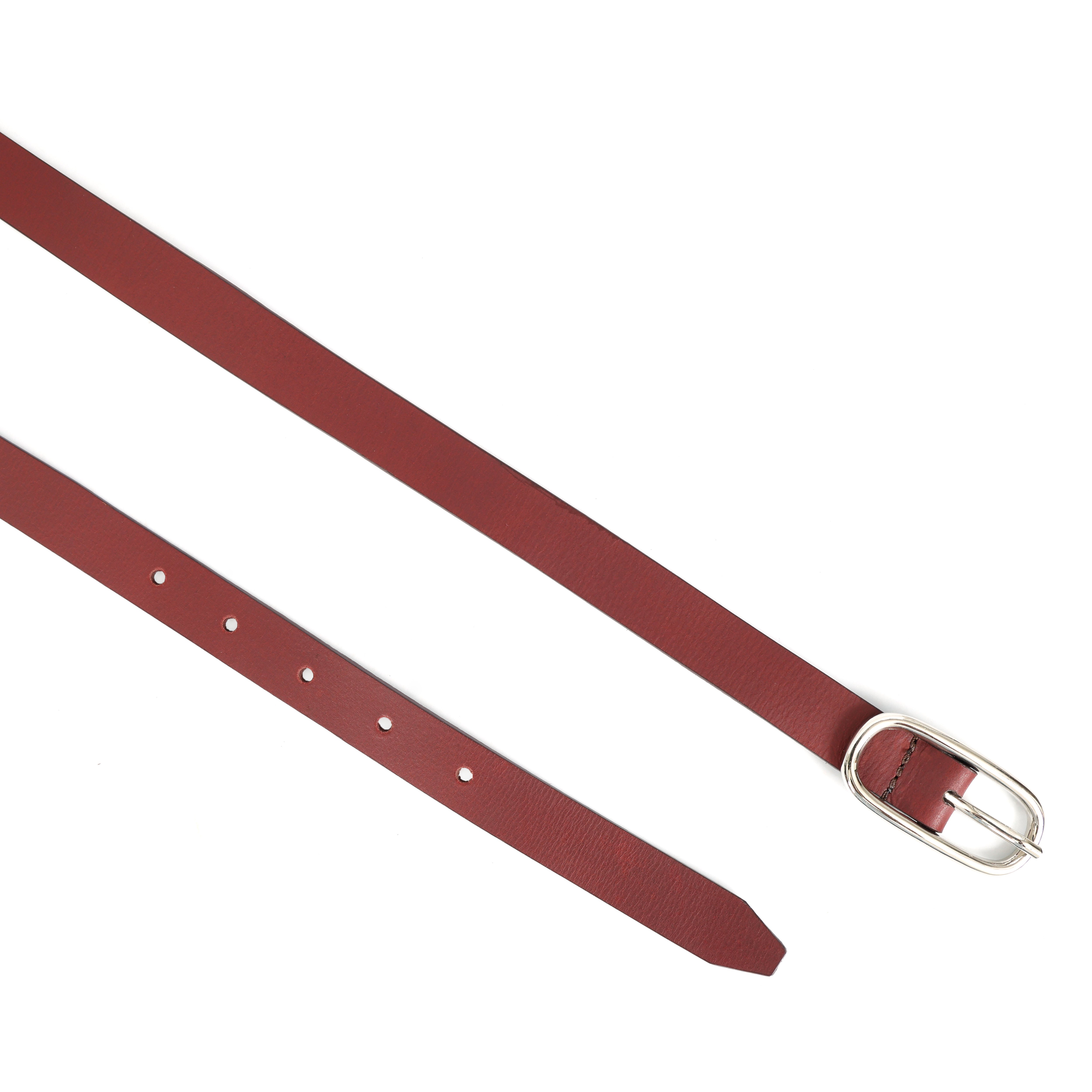 Women’s Minimalist Burgundy Belt with Shiny Oval Buckle
