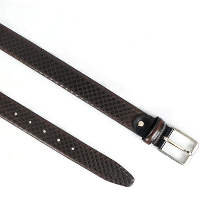 Premium Textured Brown Leather Belt – Unisex with Classic Silver Buckle