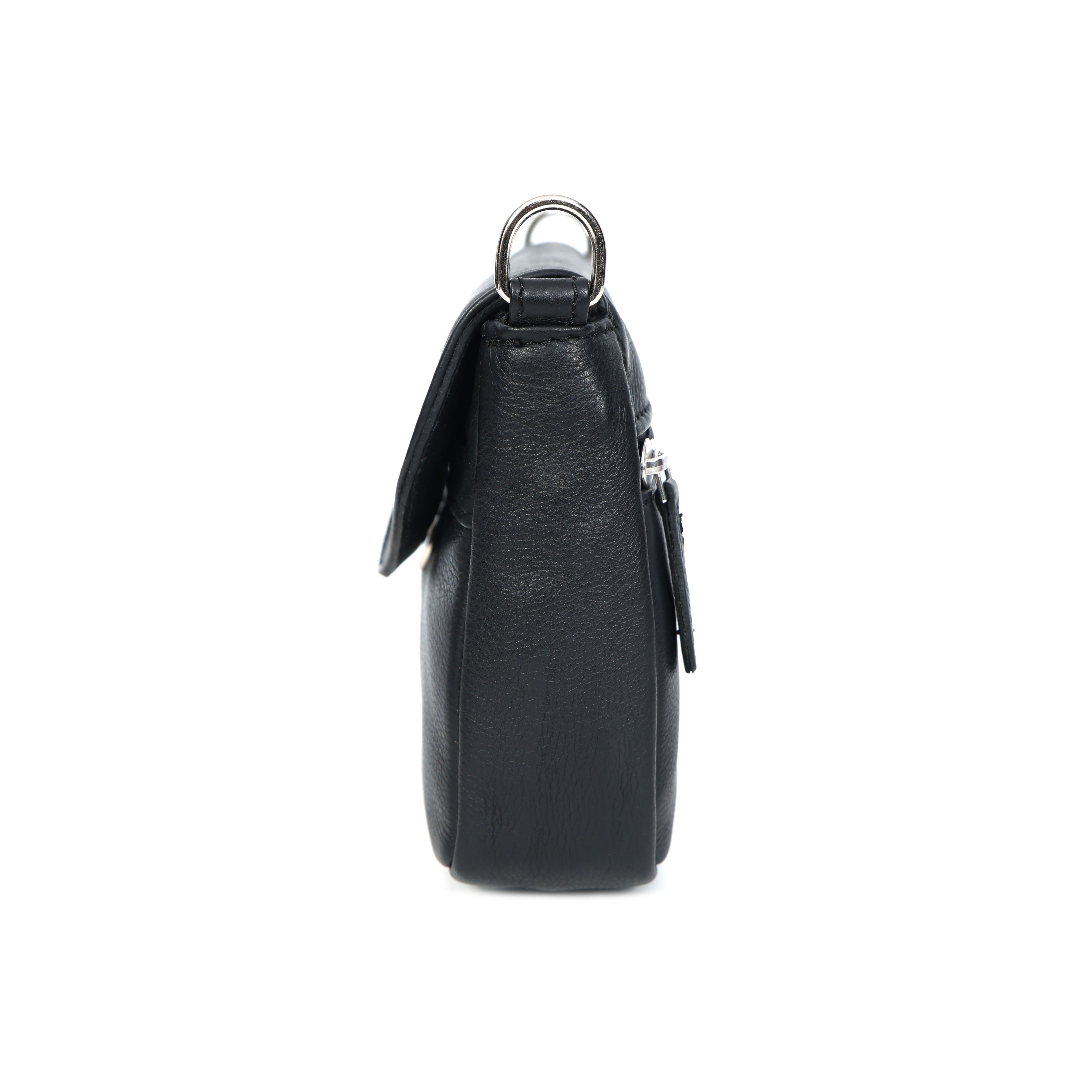 Premium Genuine Leather Flap Crossbody Bag with Adjustable Strap & Zip Pockets