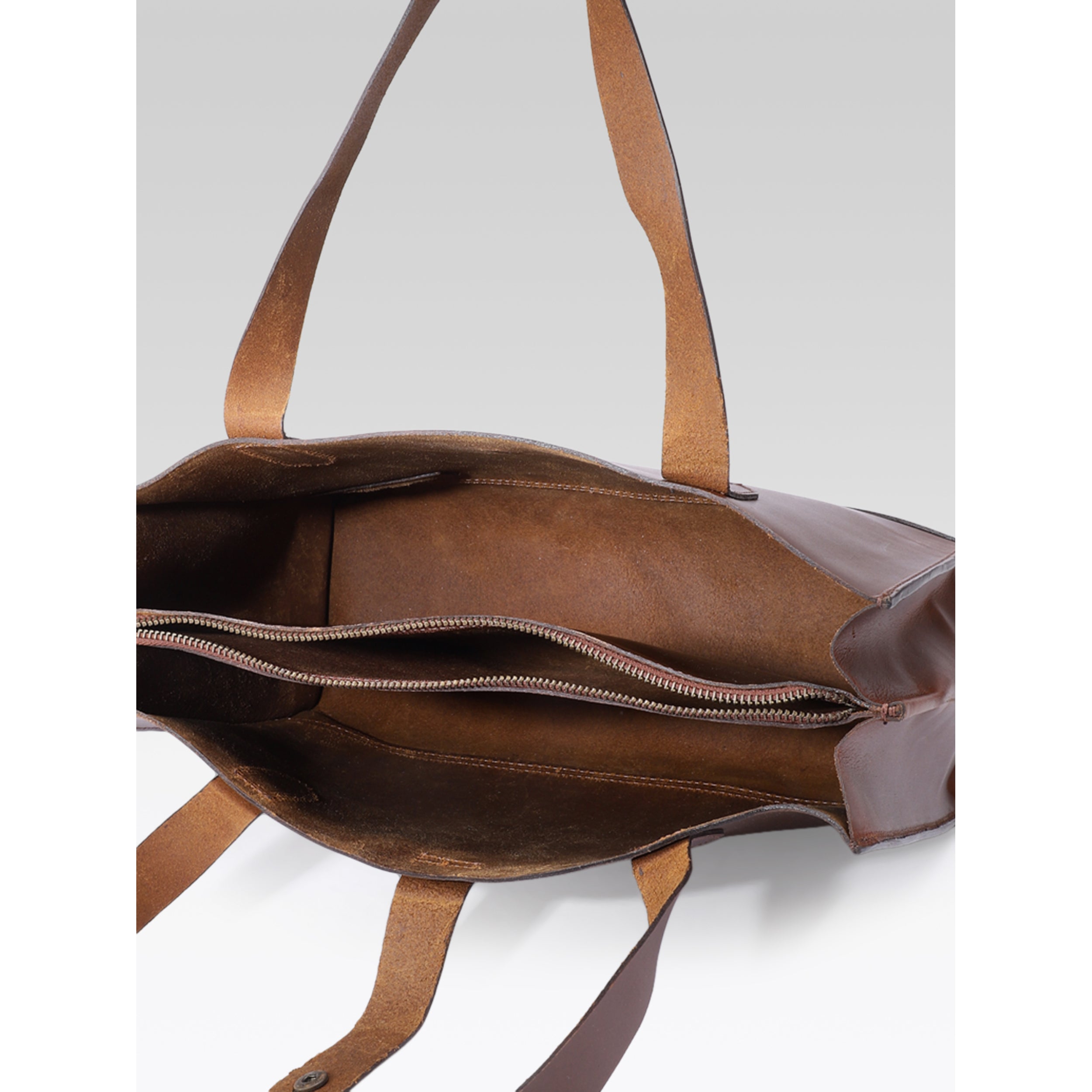 Premium Genuine Leather Structured Shopper Tote with Dual Compartments & Snap Closure