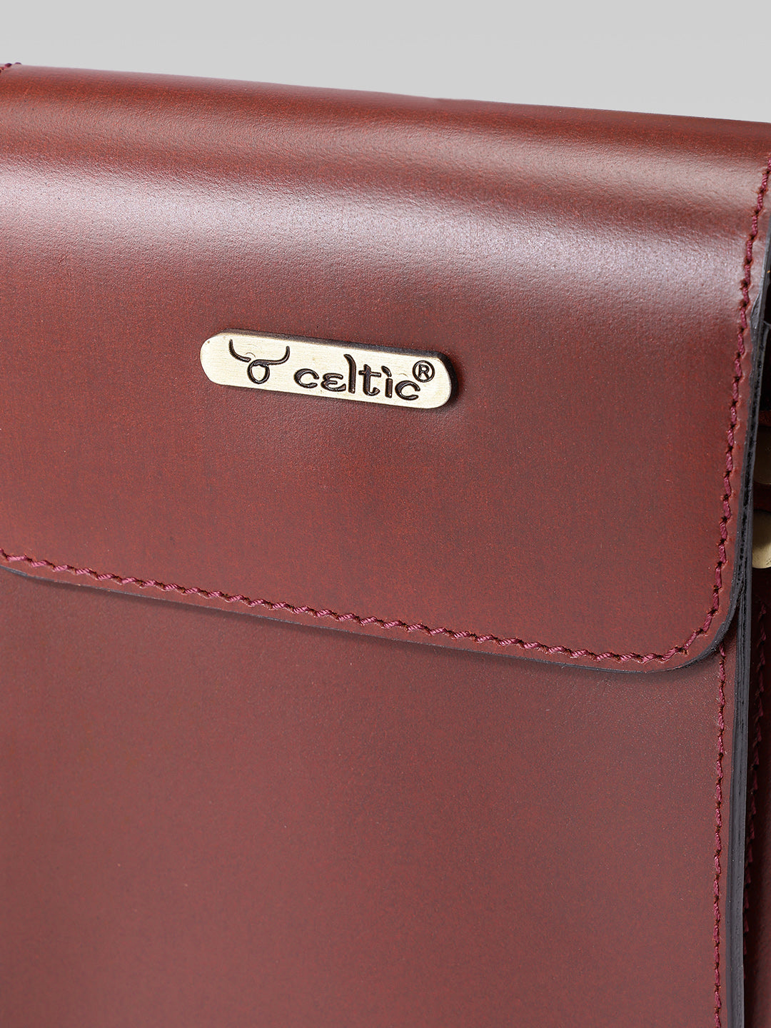Celtic Genuine Leather Crossbody Phone Pouch with Magnetic Flap