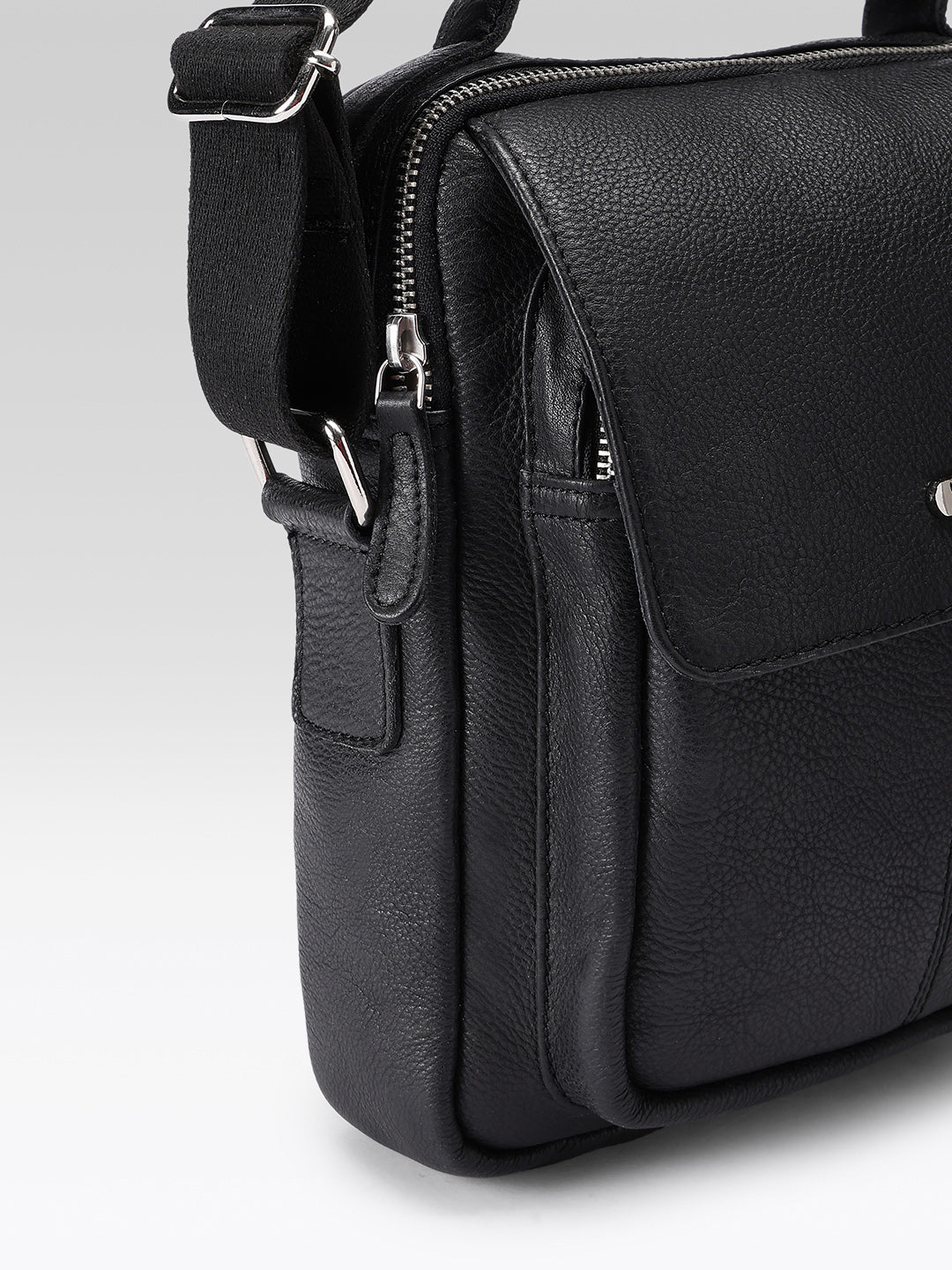 Unisex Leather Crossbody Sling Bag with Front Flap Pocket & Adjustable Strap
