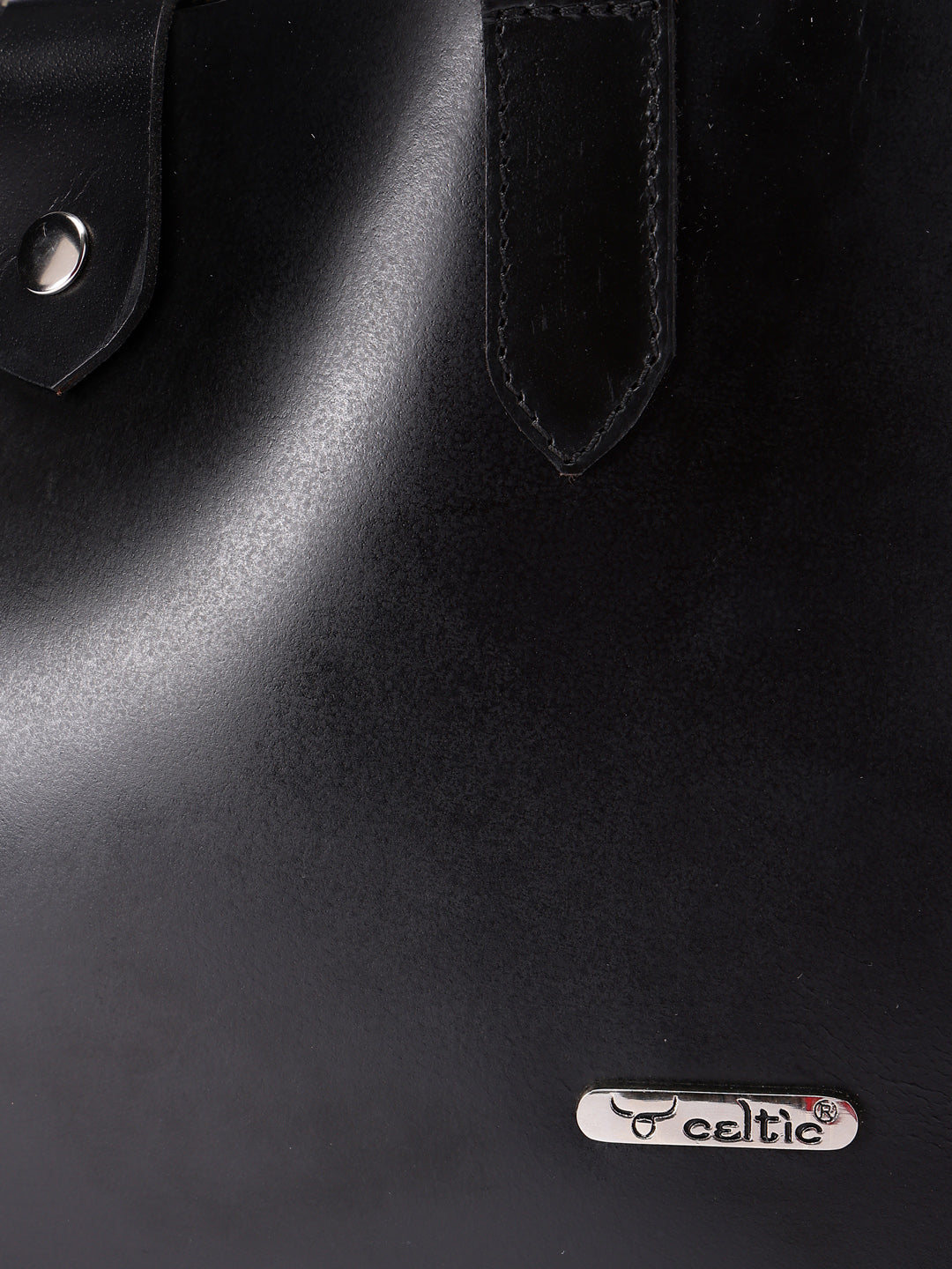 Premium Genuine Leather Structured Shopper Tote with Dual Compartments & Snap Closure