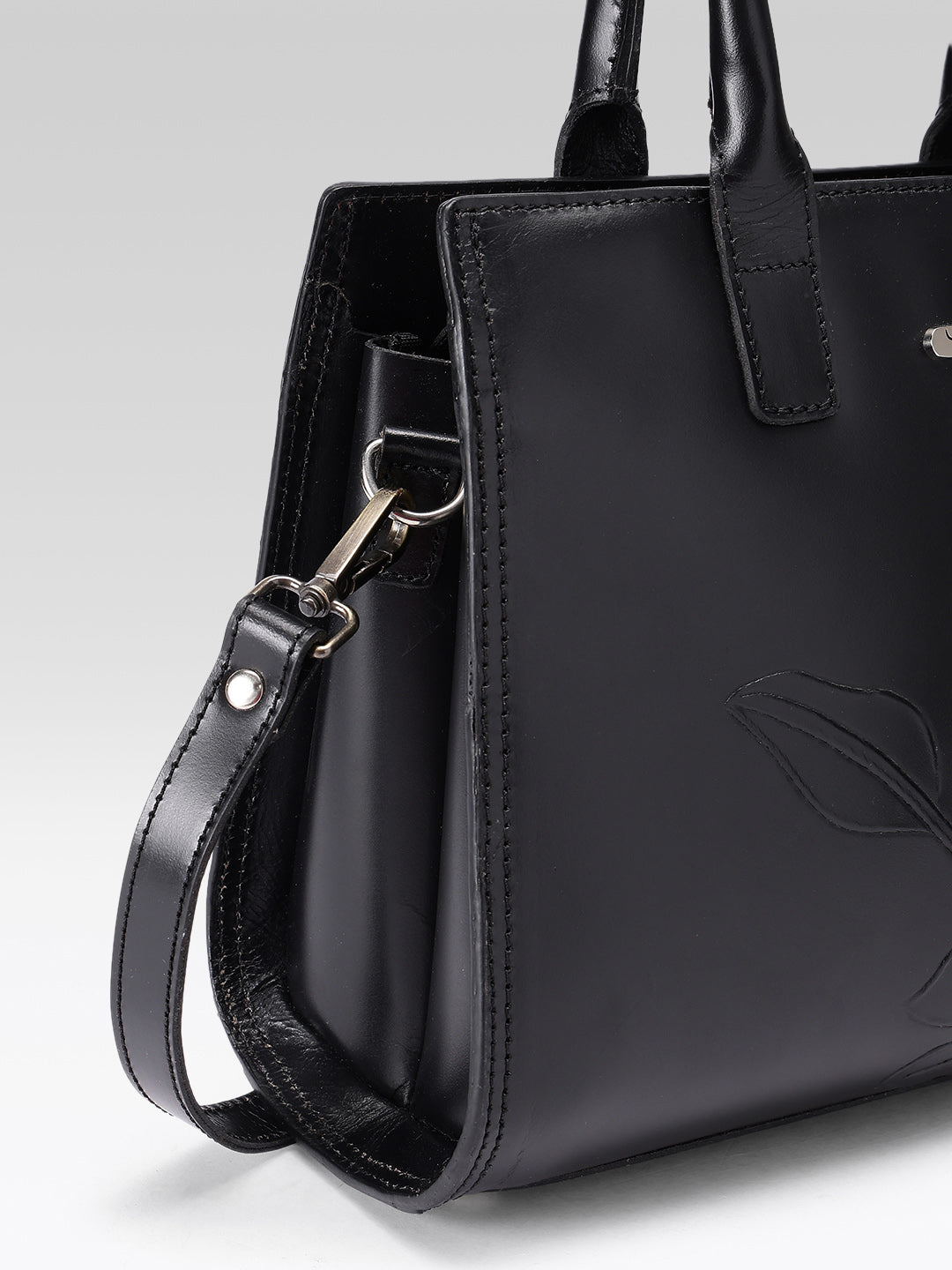 Premium Genuine  Leather Tote with Floral Embossing, Top Handles, Zip Closure