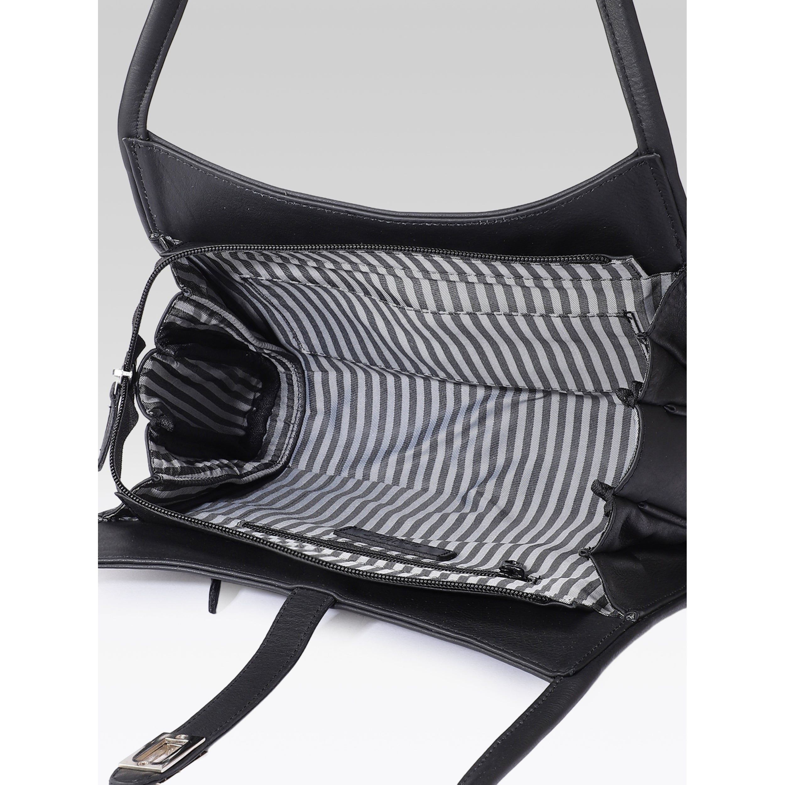 Premium Leather Shoulder Handbag with Lock Closure, Zip Compartments